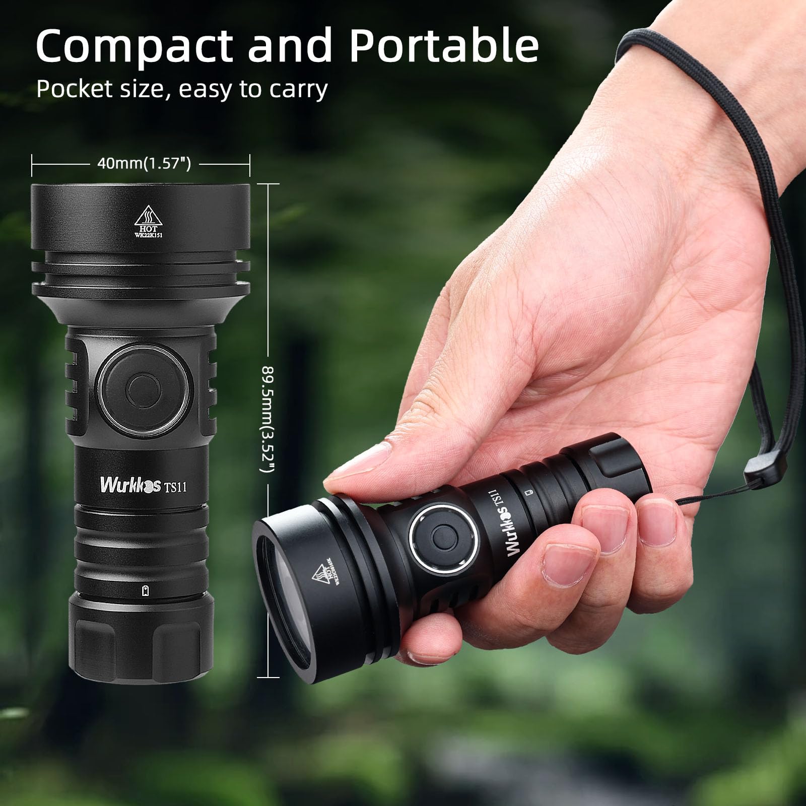 Wurkkos TS11 EDC Flashlight, Rechargeable LED, 616M Beam, Compact, Aluminum, Small, Black New