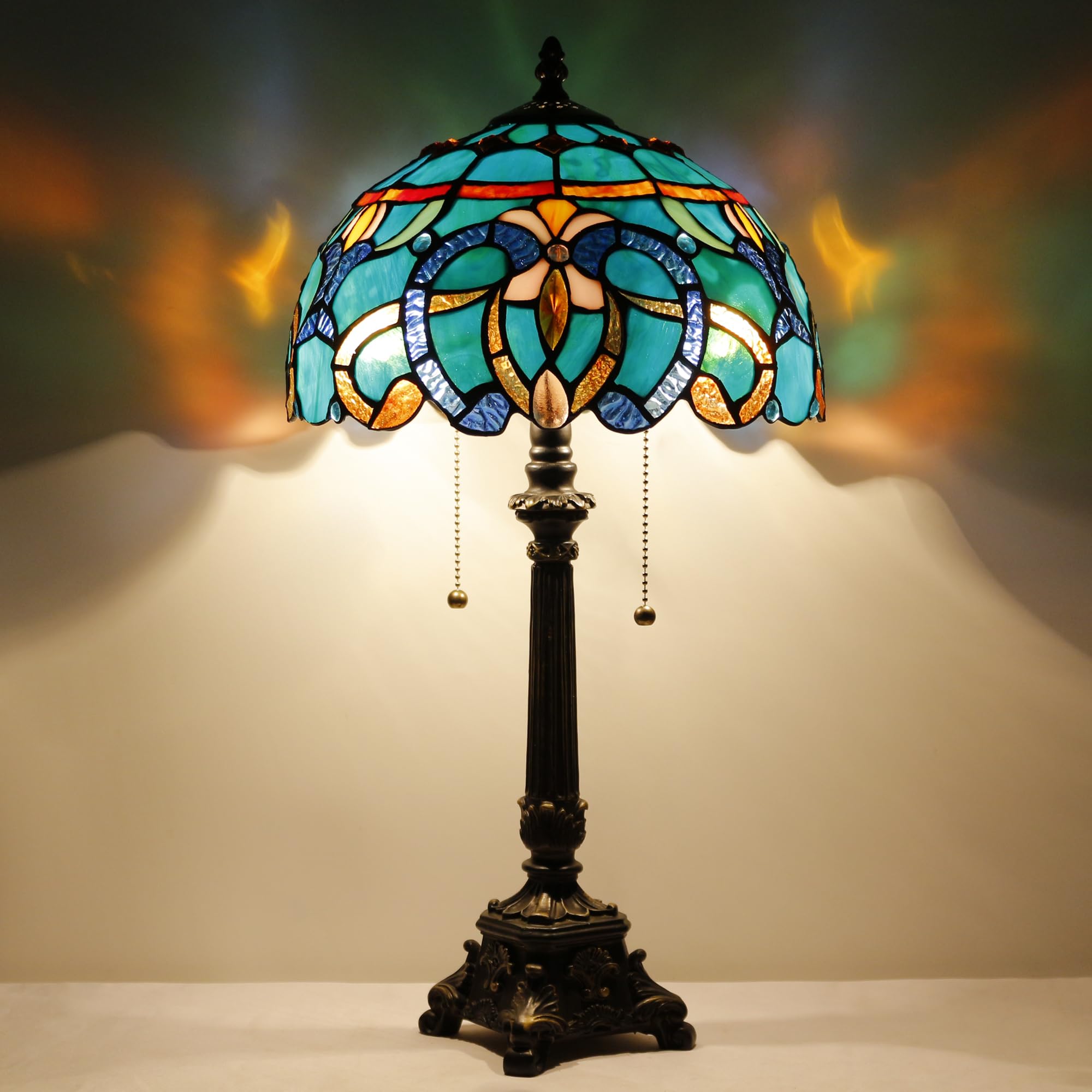 L-Juicwe Tiffany Table Lamp Blue Green Stained Glass Desk Lamp 12X12X21 Inches Jewelry Baroque Style Reading Light