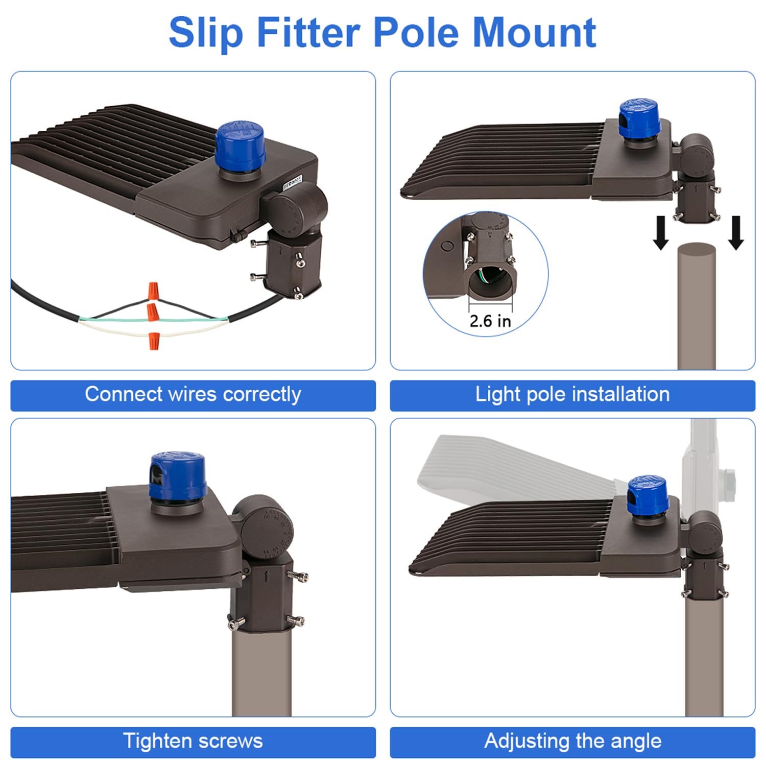 Juyace 300W LED Parking Lot Light - Slip Fitter Mount, 5000K, IP65 Waterproof, Dusk to Dawn, Model KU1500, Brown, 100-277