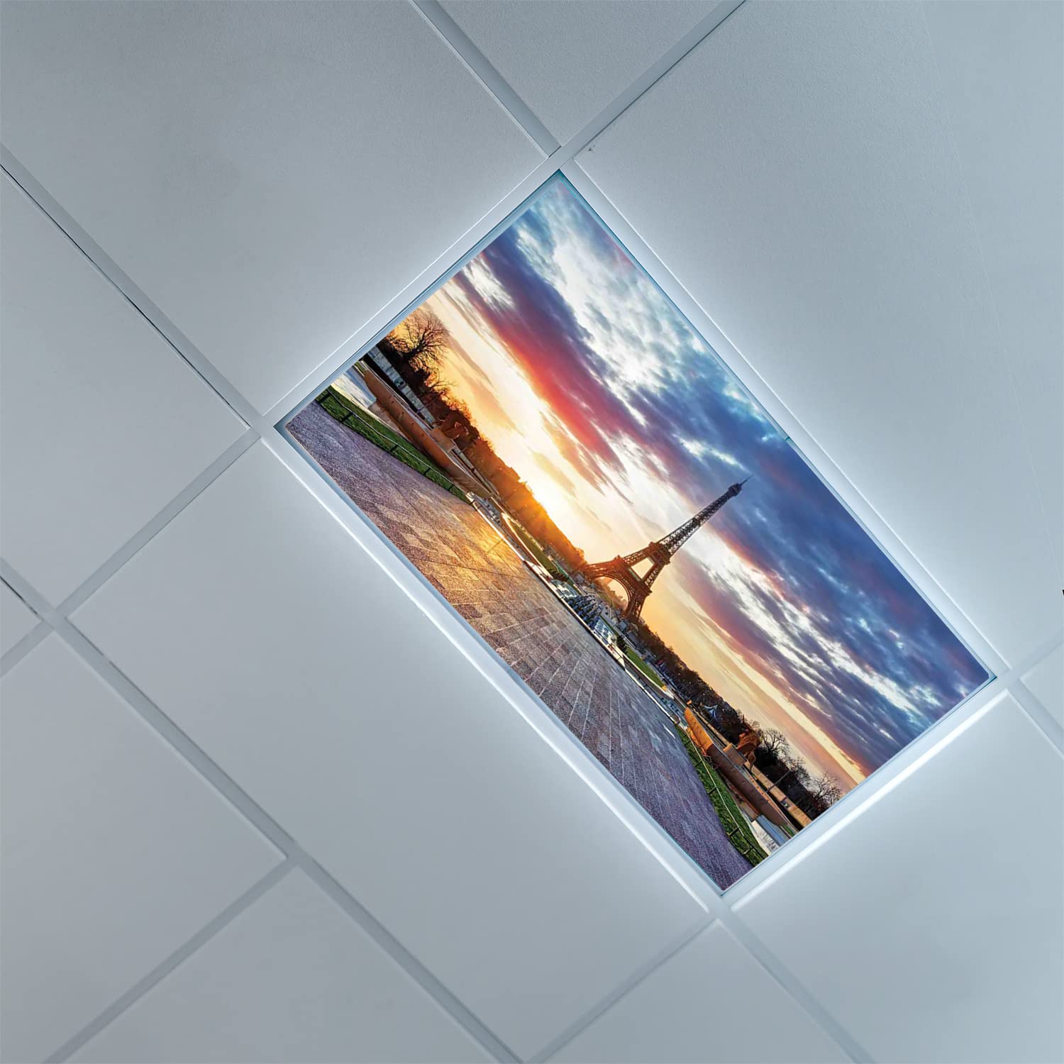 Lorougei Fluorescent Light Cover Decorative Ceiling Light Filters,Eiffel Tower Pattern,for Classroom Office Hospitals Home Ceili