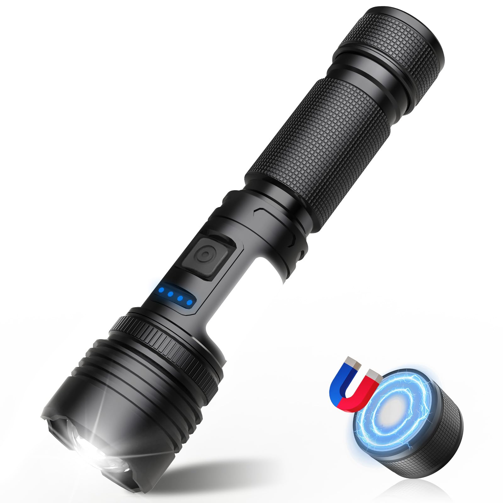 Tepreswes Rechargeable Tactical Flashlight, 1000 Lumen, COB, 7 Light Modes, Aluminum, Black, Model K2