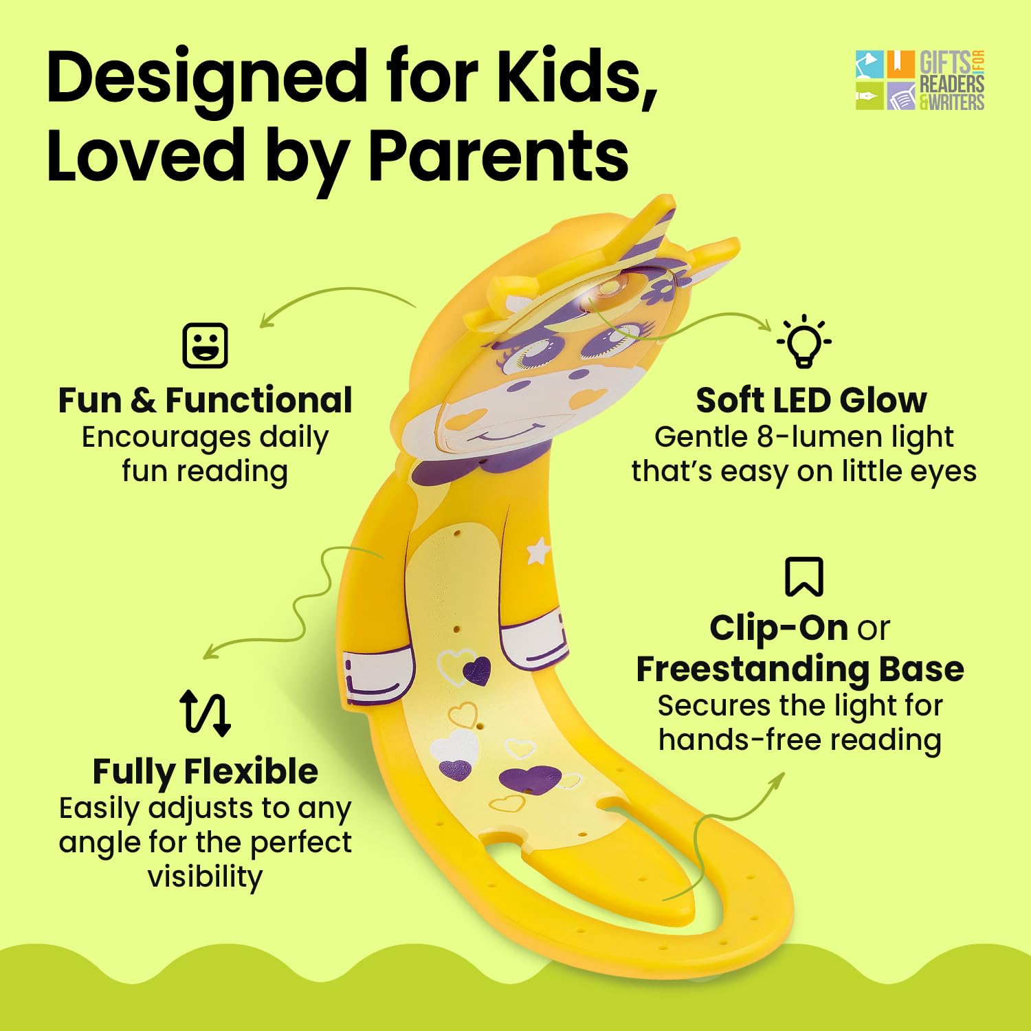Gifts for Readers & Writers Bookmark Reading Light Unicorn Yellow - 2in1 Clip On Bookmark Kids Light for Reading in Bed, Travel
