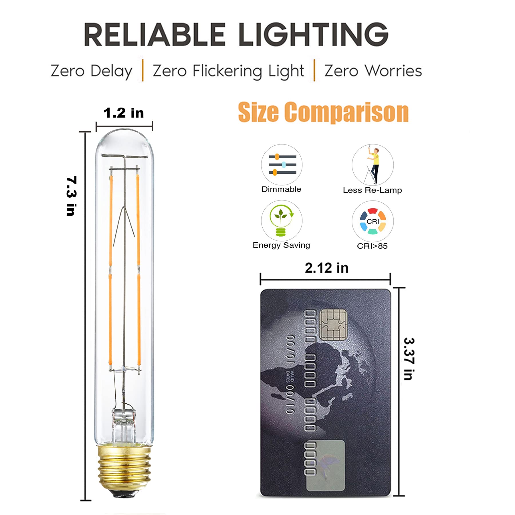 Dimmable E26 Light Bulb 6W Equal 60 Watt Edison Led Light Bulb Ac120V Warm White 2700K Edison Light Bulbs 60 Watt 600Lm T10 Led