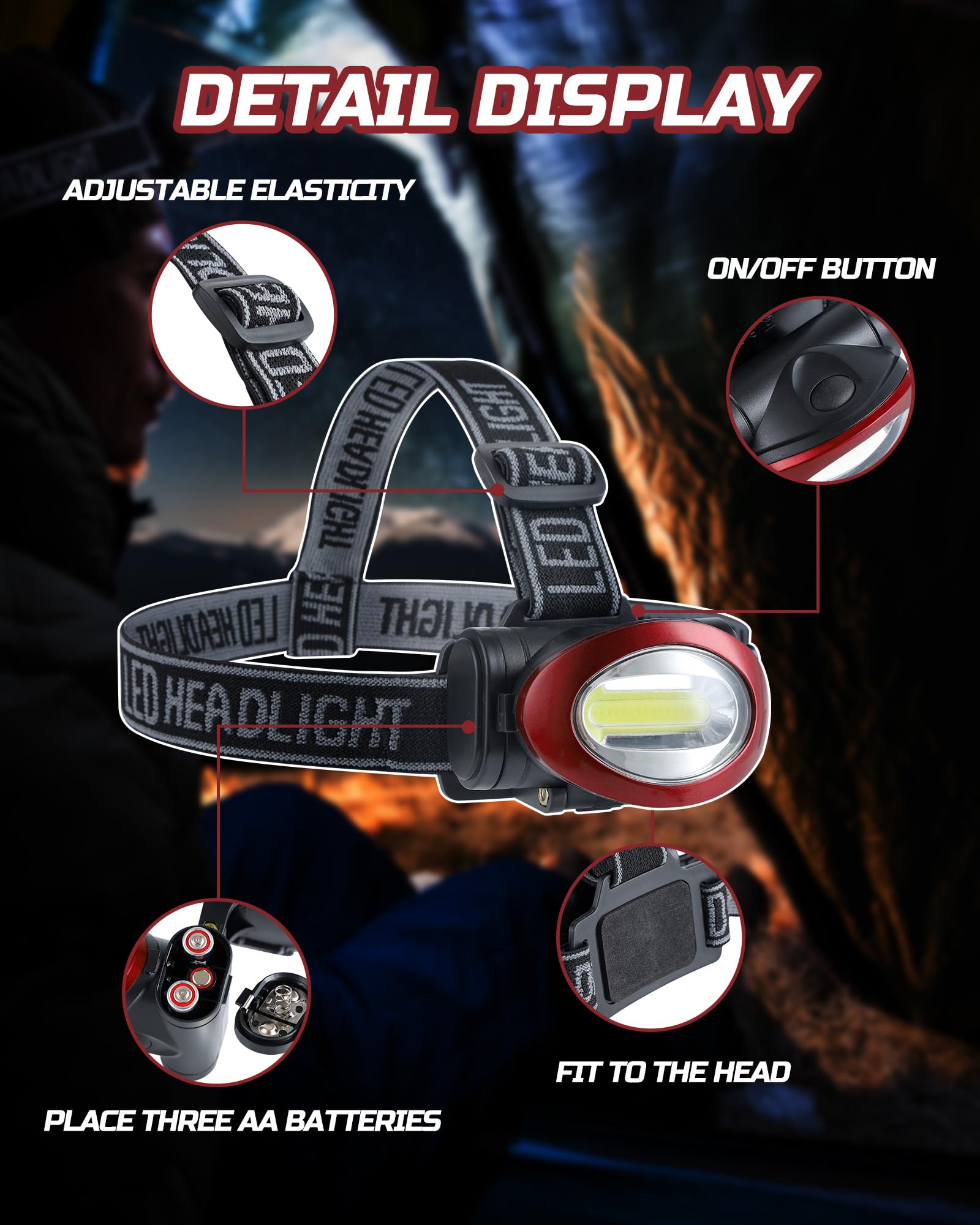 Lichamp Camping Headlamp Flashlight 8 Pack, Outdoor Super Bright COB Head Lamp Gear for Running, Reading, Hiking, Walking, Climb