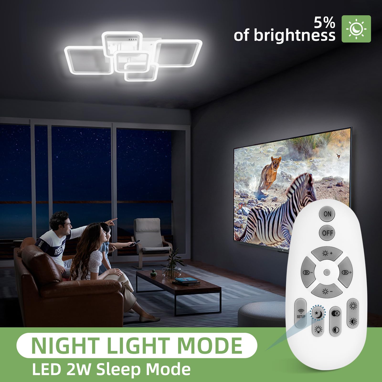 Seable Modern Led Ceiling Light 5-Square Dimmable White Flush Mount Led Flower Ceiling Light With Remote For Living Room