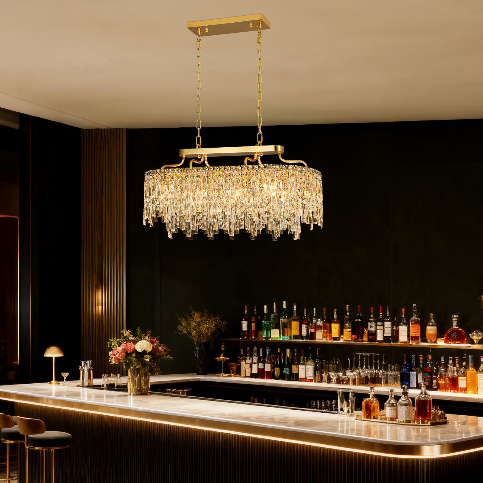 Nisidun Gold Crystal Chandelier | Modern stylish Oval-Shaped Chandeliers For Dining Room Light Fixture  32 10-Light Crystal Ceiling Lighting Fixture For Dining Room Kitchen Island Bar