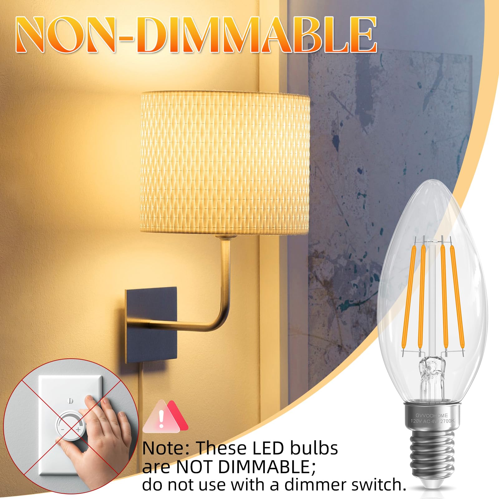 Gvvoohome E12 Candelabra Bulb 40 Watt, E12 Led Bulb Non-Dimmable Chandelier Light Bulbs, B10 Candle Light Bulbs 2700K Soft White