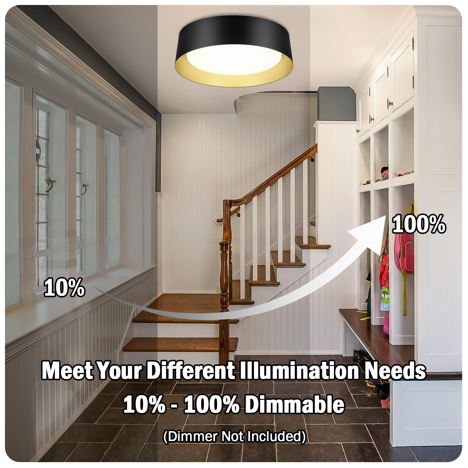 16In Flush Mount Led Ceiling Light, 30W(300W Equiv) 3000Lm, 3 Colors 3000K 4000K 5000K, Dimmable Black And Gold Modern Flush Mou