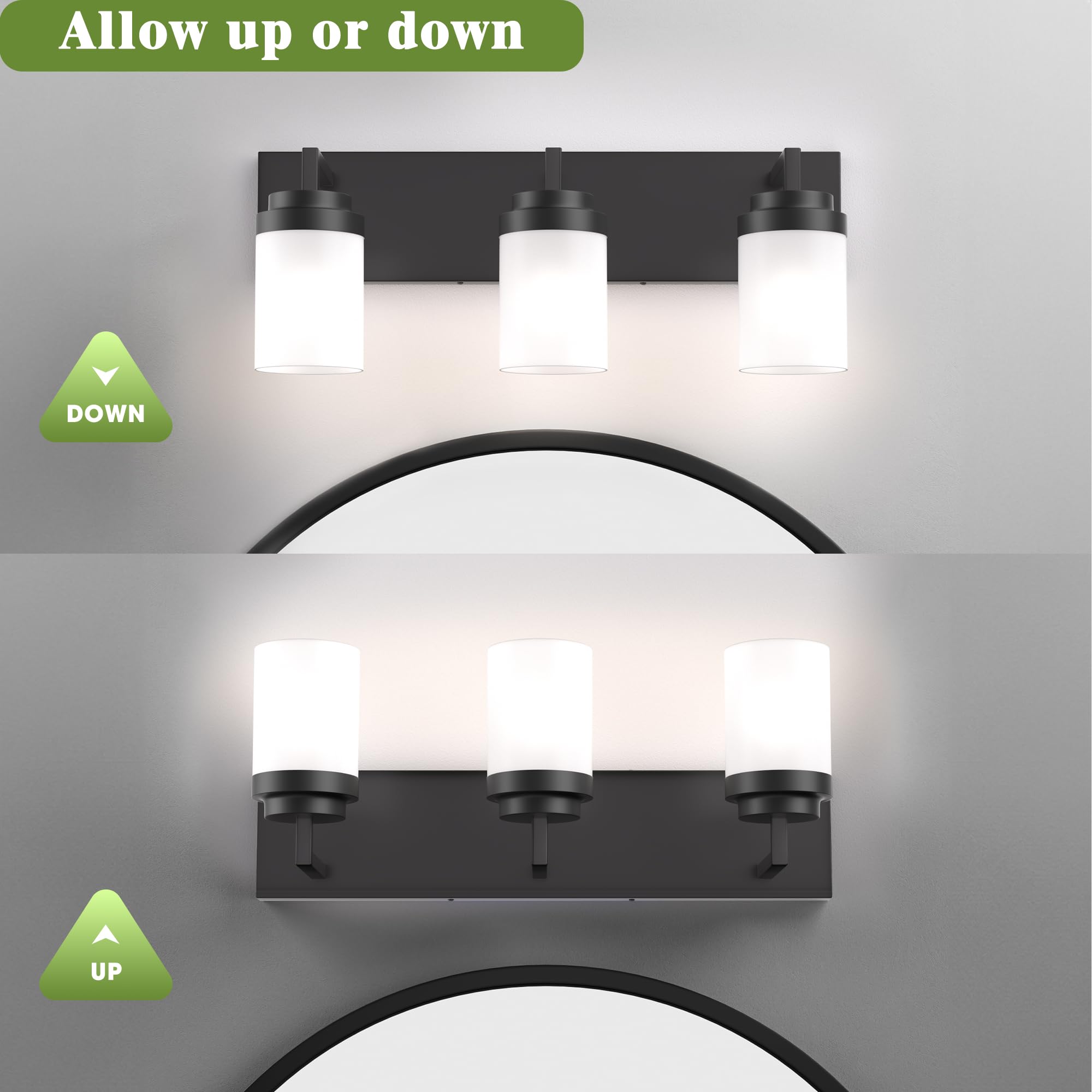 Espird Bathroom Vanity Light  3 Light Matte Black Vanity Light With White Matte Glass Shade  22In Farmhouse Wall Light  Lighting Fixtures Over Mirror For Bathroom/Living Room