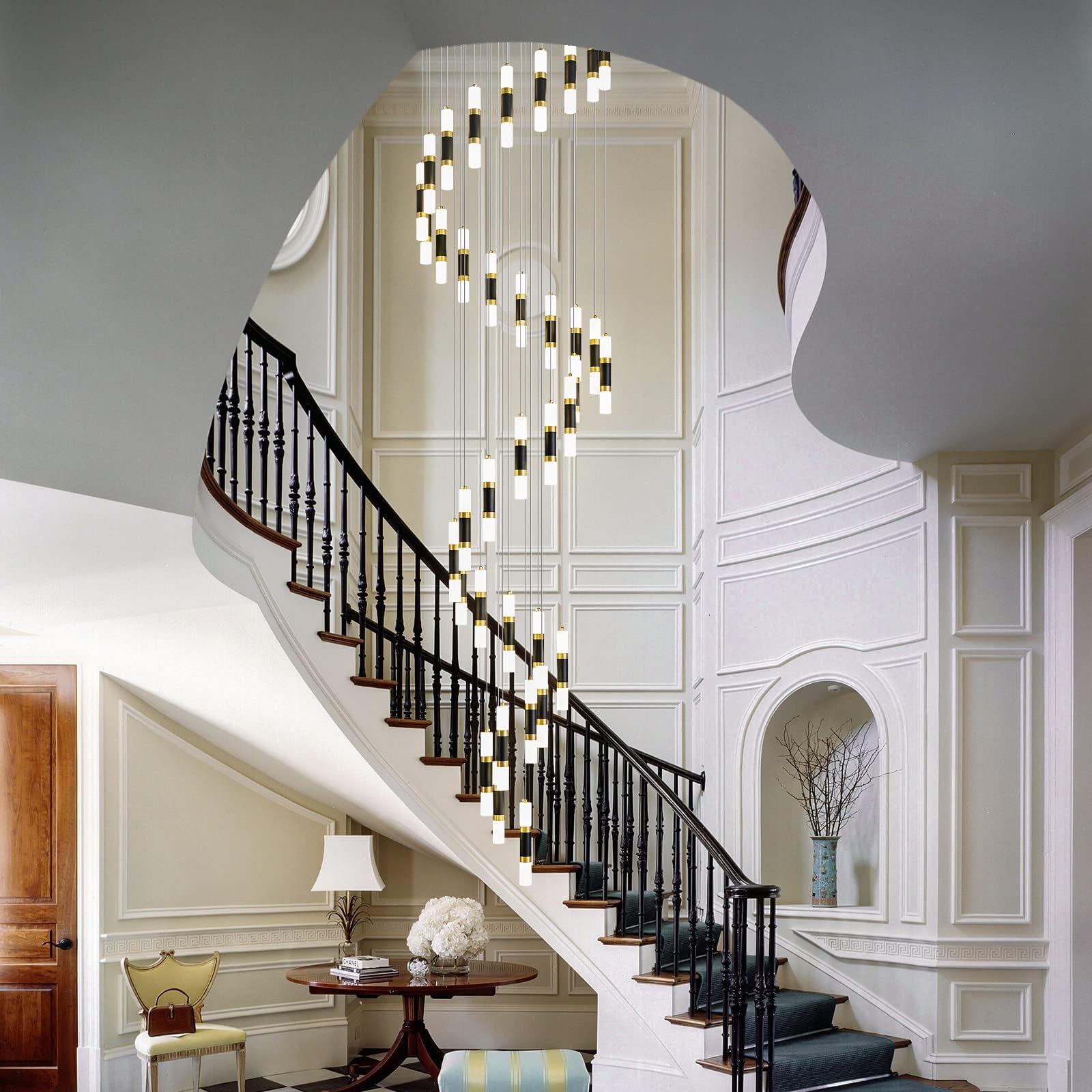 Liangmh 36-Light Modern Chandeliers For Entryway Ceiling Pendant Light Dimmable Led 216W Staircase Large Chandelier Lobby Living
