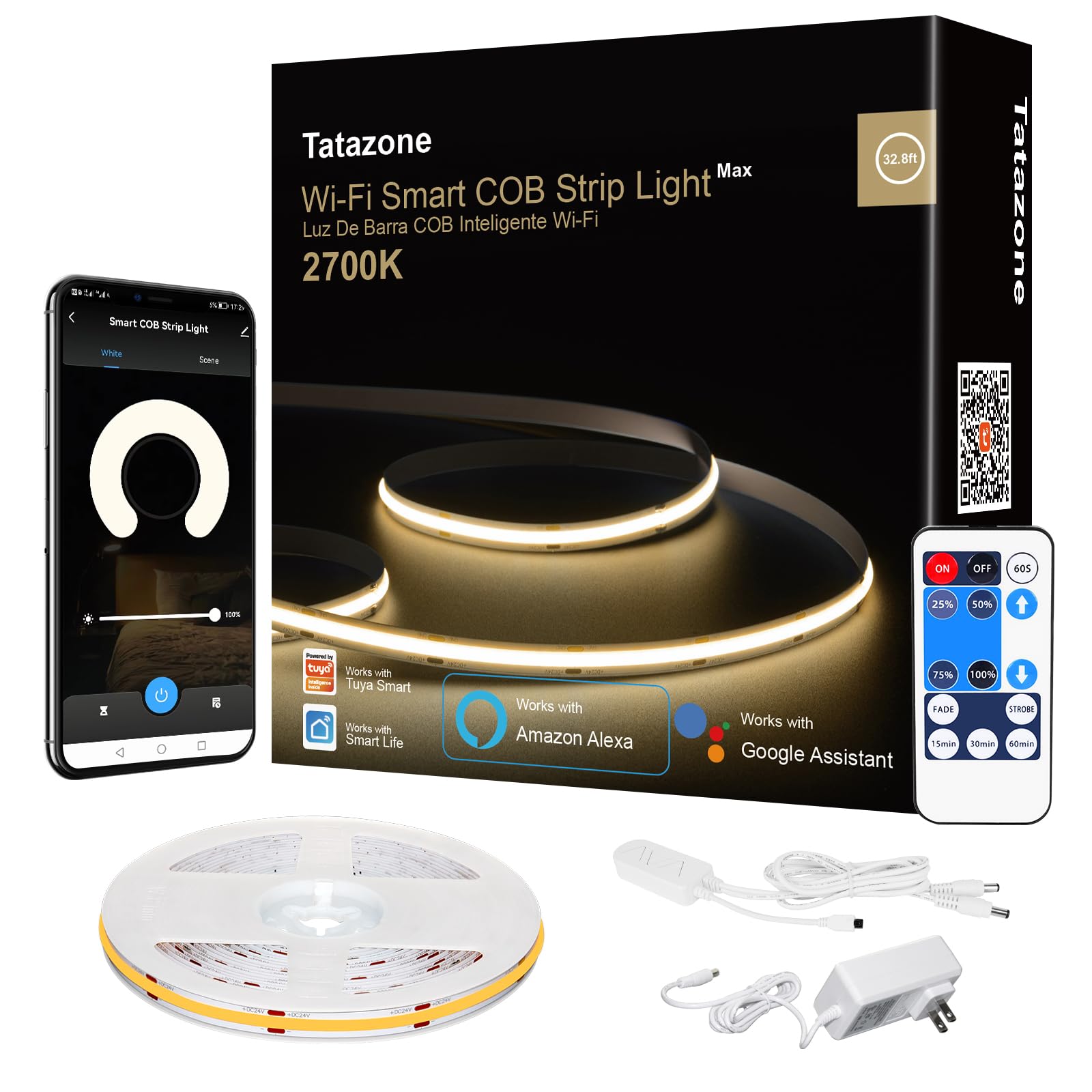 Tatazone Smart White COB Led Band Light with App and Remote  32.8ft 2700K Bright Warm Color WiFi COB Light Band Compatible with Alexa Google  Dimmable Indoor Led Lights for Mirror  Cabinet  Kitchen