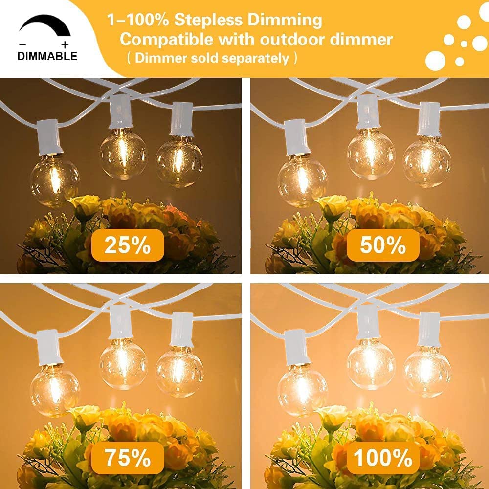 Sunthin Outdoor White String Lights, 27Ft White Patio Lights With 14 G40 Shatterproof Led Bulbs(1 Spare), Waterproof Hanging Out