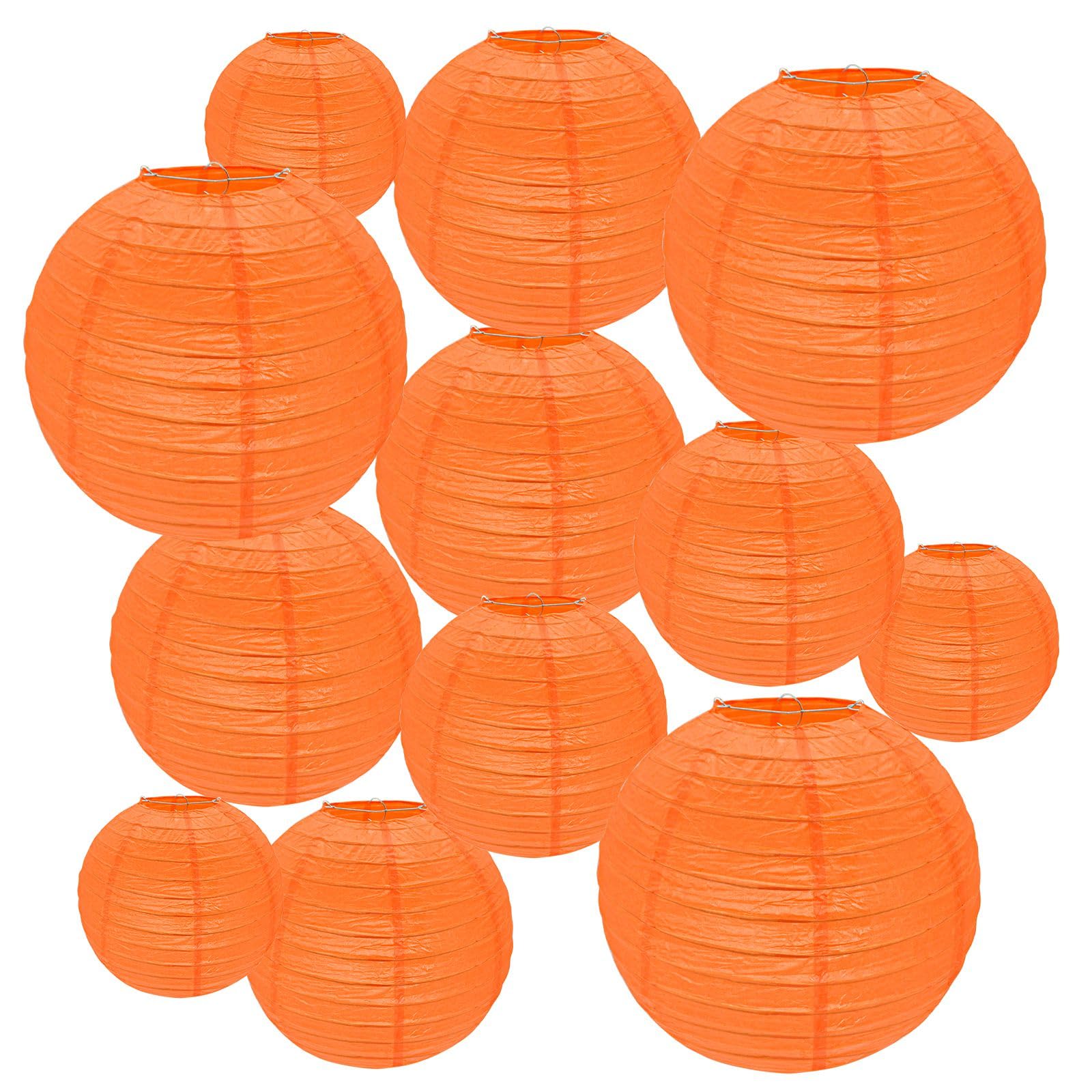 Peywot 12Pcs Round Paper Lanterns, Assorted Sizes (6in 8in 10in 12in), Orange, Paper, Model ST-DL-Par12 for Home and