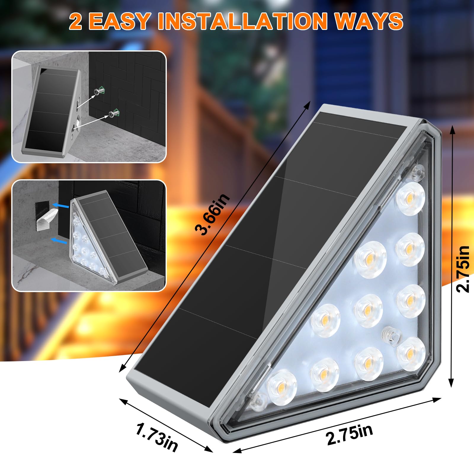AUDLES Solar Stair Lights Outdoor IP67 Waterproof LED - 6 Pack, Gray, Model AUStep LightsNEW