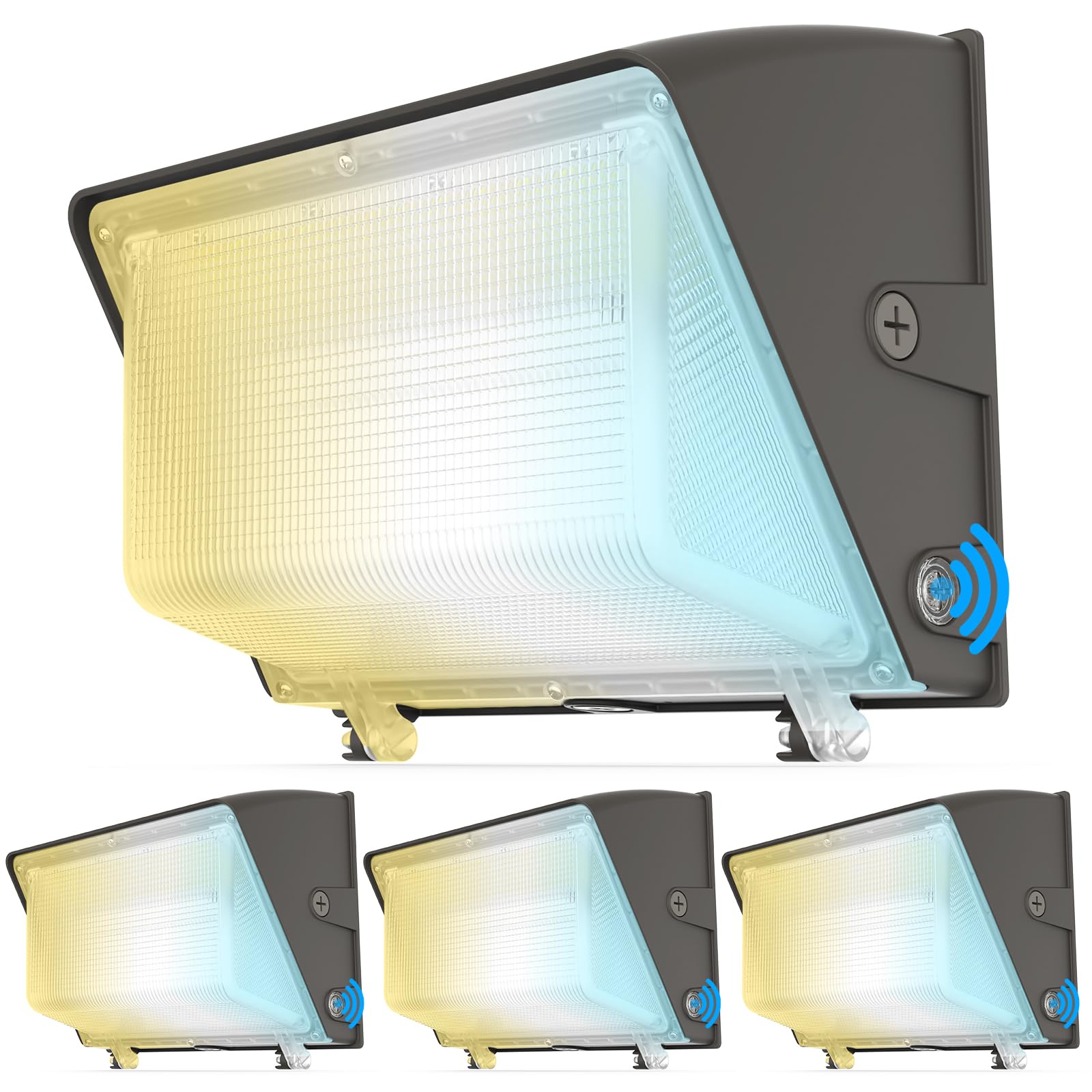 AKK 4 Pack 150W 120W 100W LED Wall Pack Light with Photocell, 22500LM 150LM/W, 3 Wattage & 3 CCT Selectable (4000K/5000K/5700K),