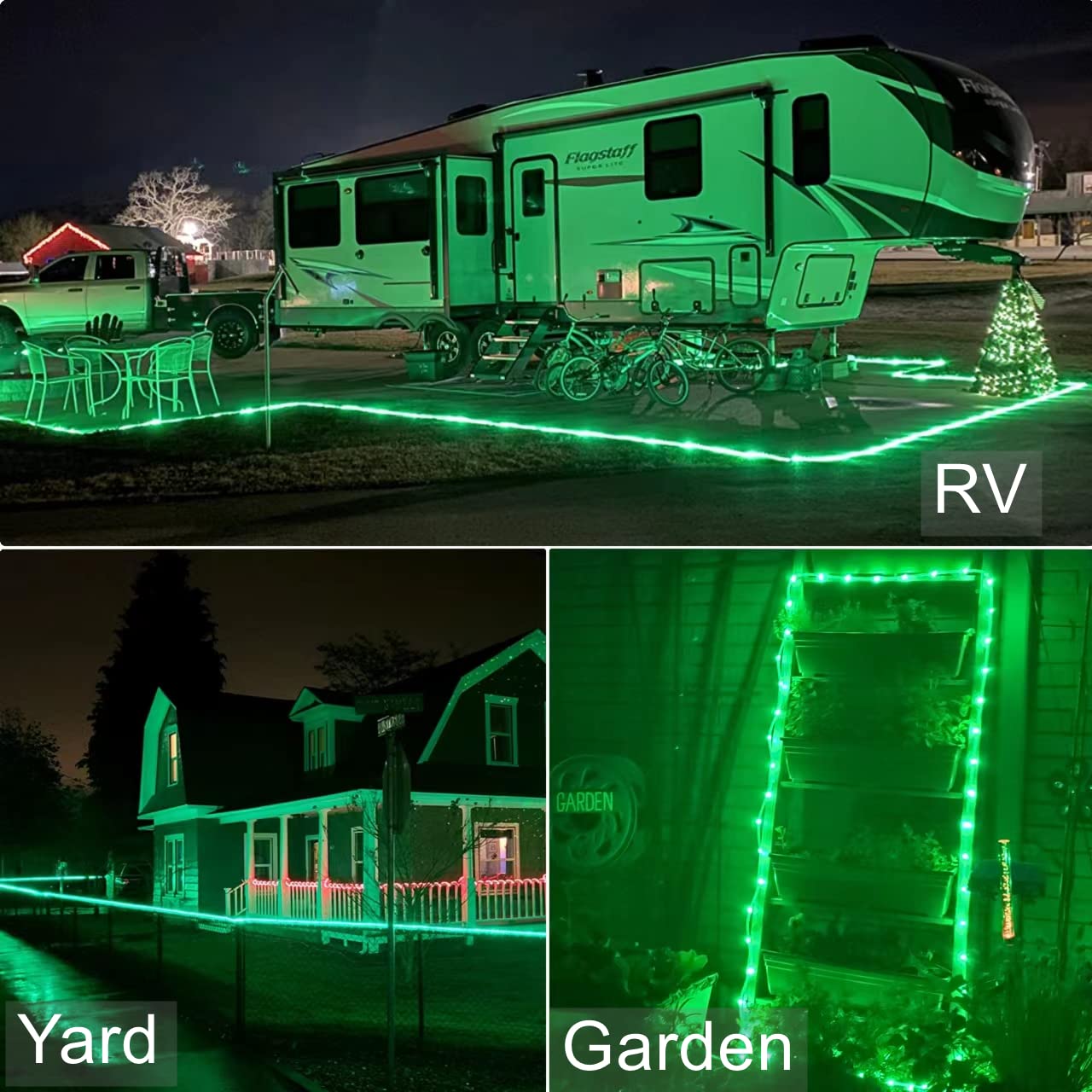 Yeguo 2 Packs Each 33Ft 100 Led Solar Rope Lights Outdoor Waterproof, Green String Lights For Outside, 8 Modes Fairy Lights In C