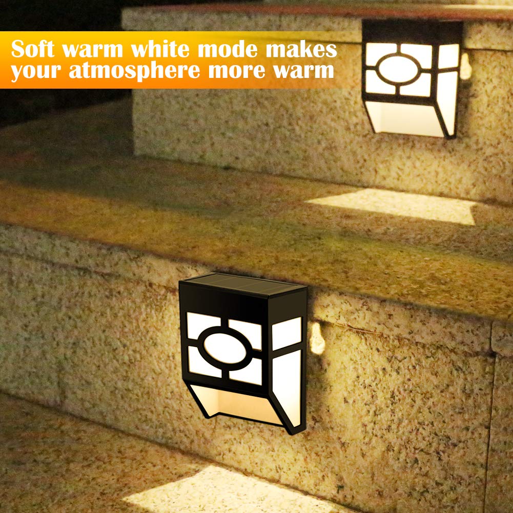 Greluna Solar Wall Lights - 8 Pack Waterproof LED, Warm White/Color Changing, Model H-025F for Deck, Patio, Fence, and Yard