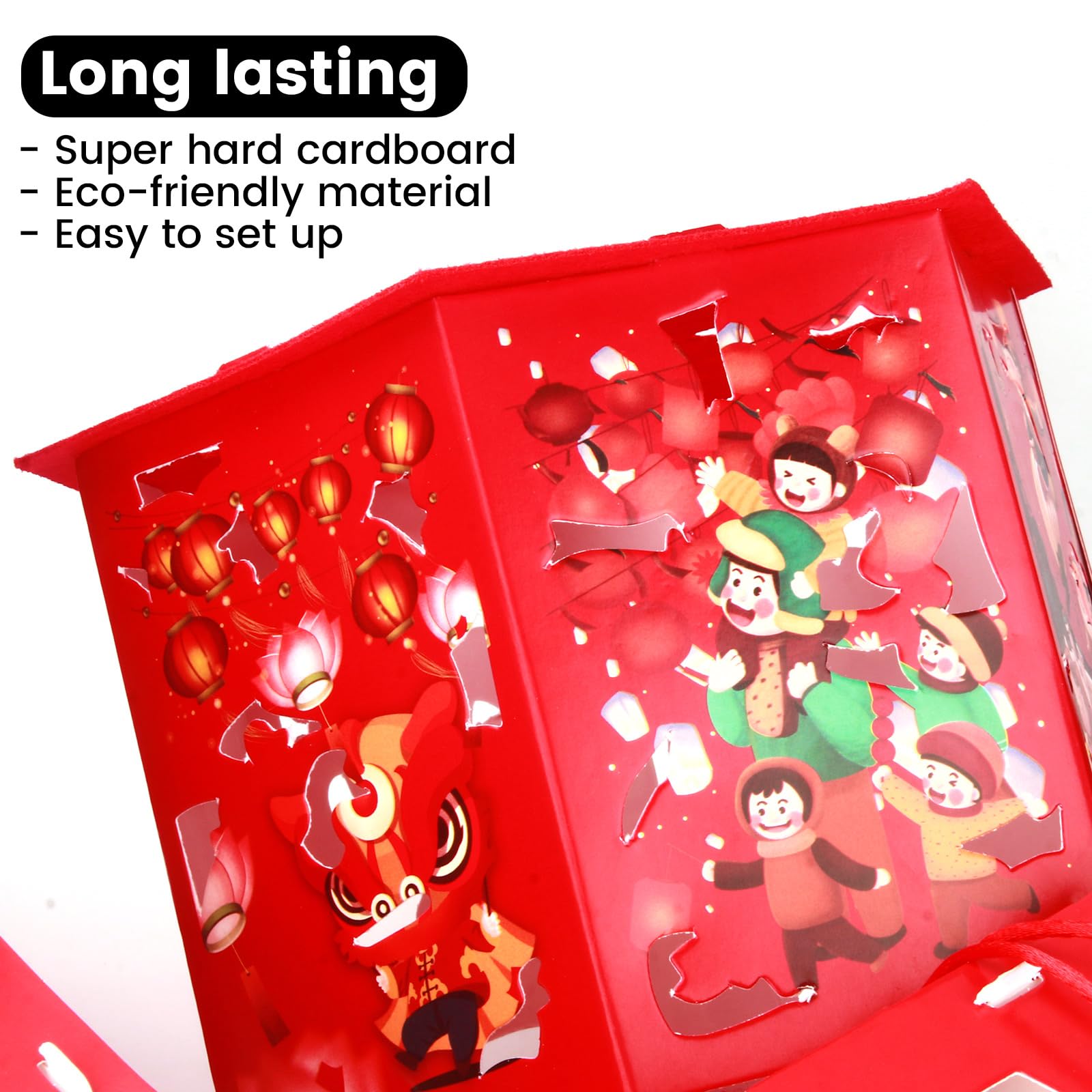 DUNCHATY 8pcs Lunar Chinese New Year Lanterns - Red Paper Lucky Lanterns for Kids - Model 3-RED-LED59-8P-7-CNY-LANTERN