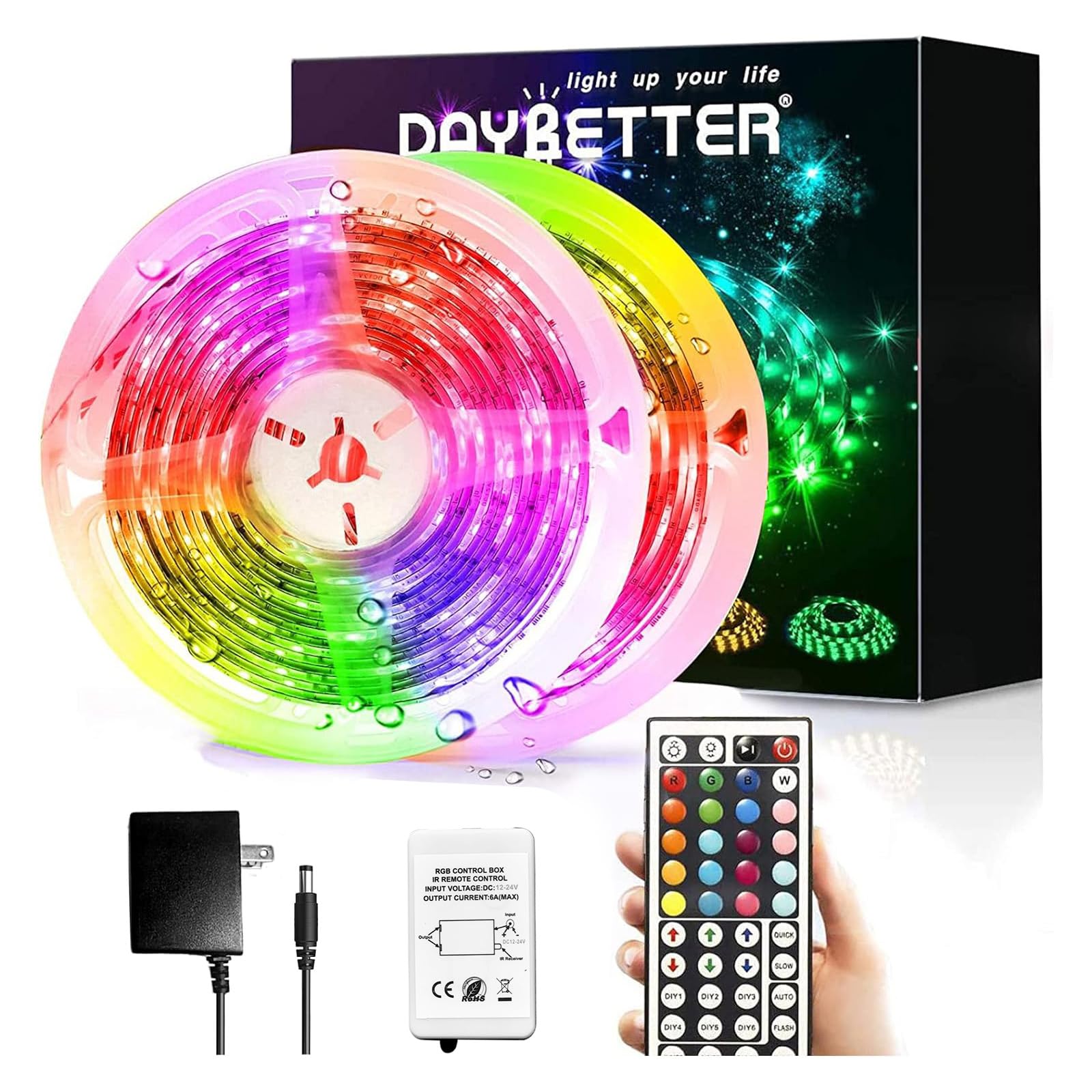 Daybetter Led Strip Lights, 32.8Ft Waterproof Multicolor Tape, 300 Leds, Ir Remote, Indoor/Outdoor Use, Model Flsl-R5132-Rgb-Us
