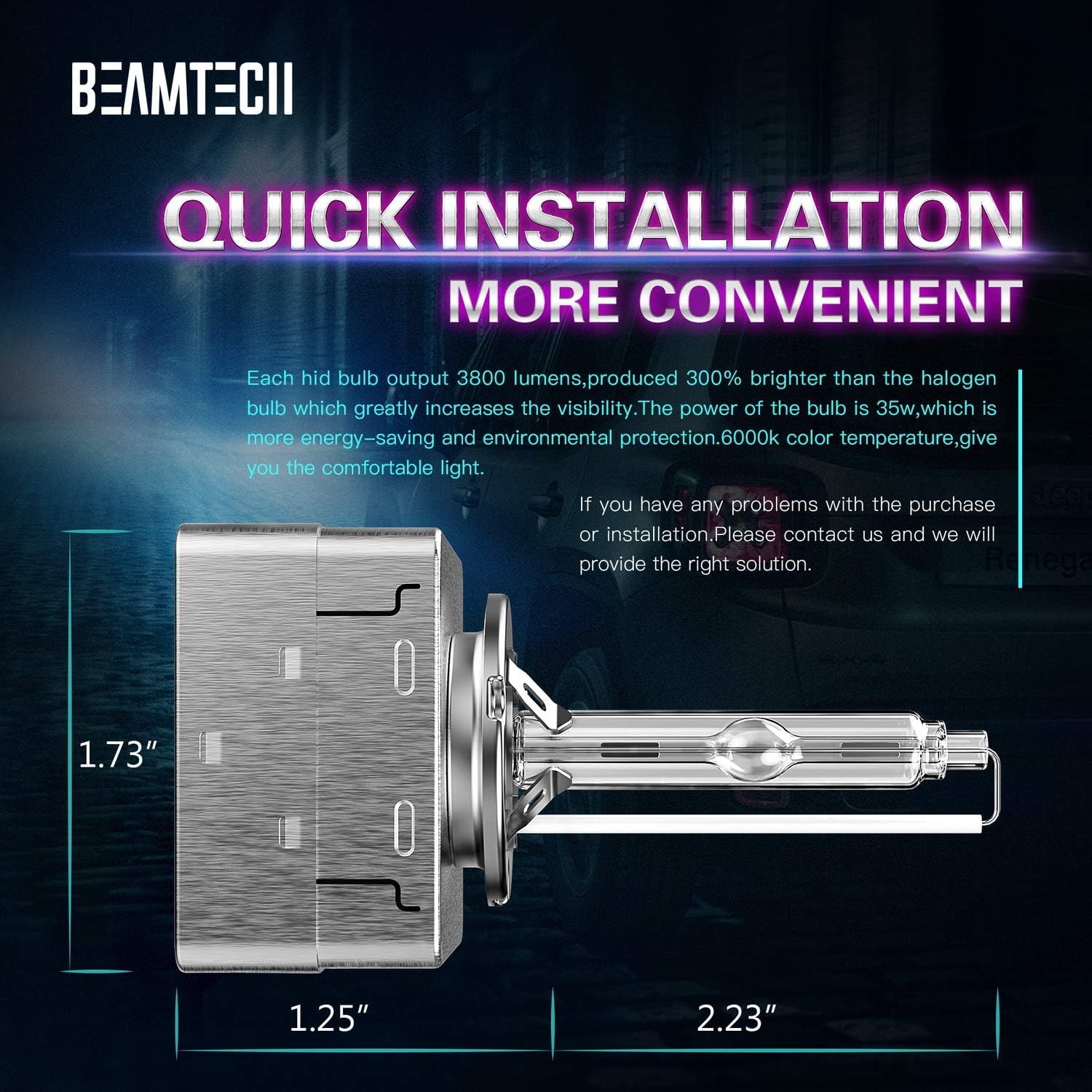 BEAMTECH D3S HID Headlight Bulbs, 35W, High Low Beam, 10000K Dark Blue, Pack of 2