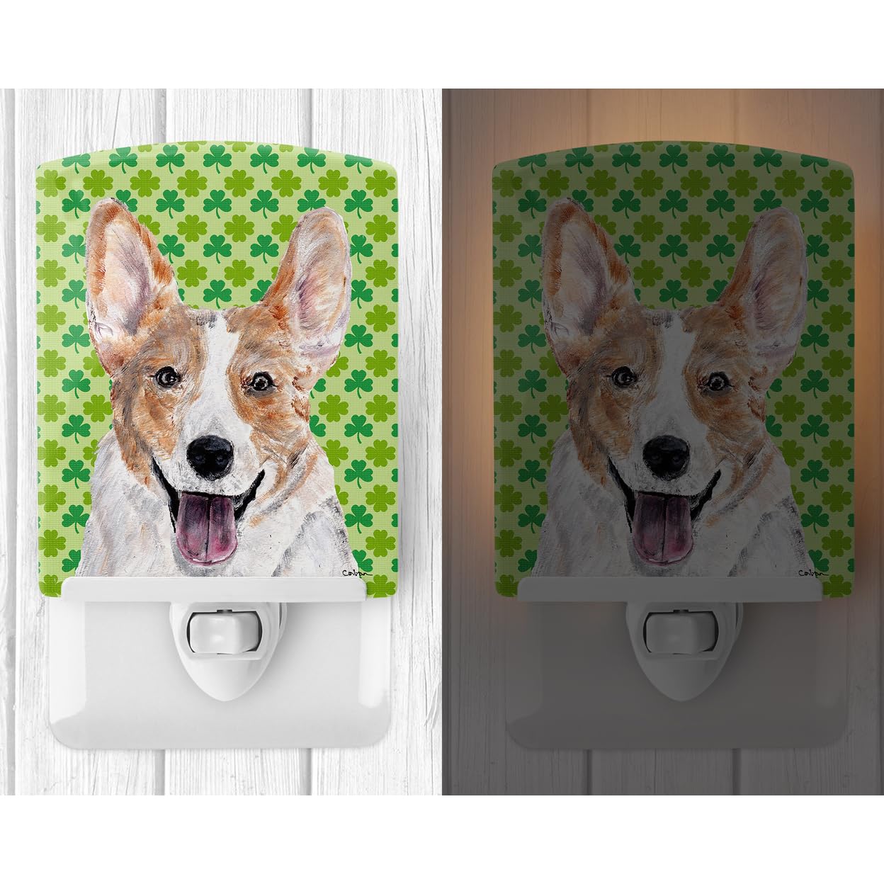 Carolines Treasures Night Light, Ceramic, Cardigan Corgi with Shamrock, 6x4x3in, Multicolor, Model SC9720CNL