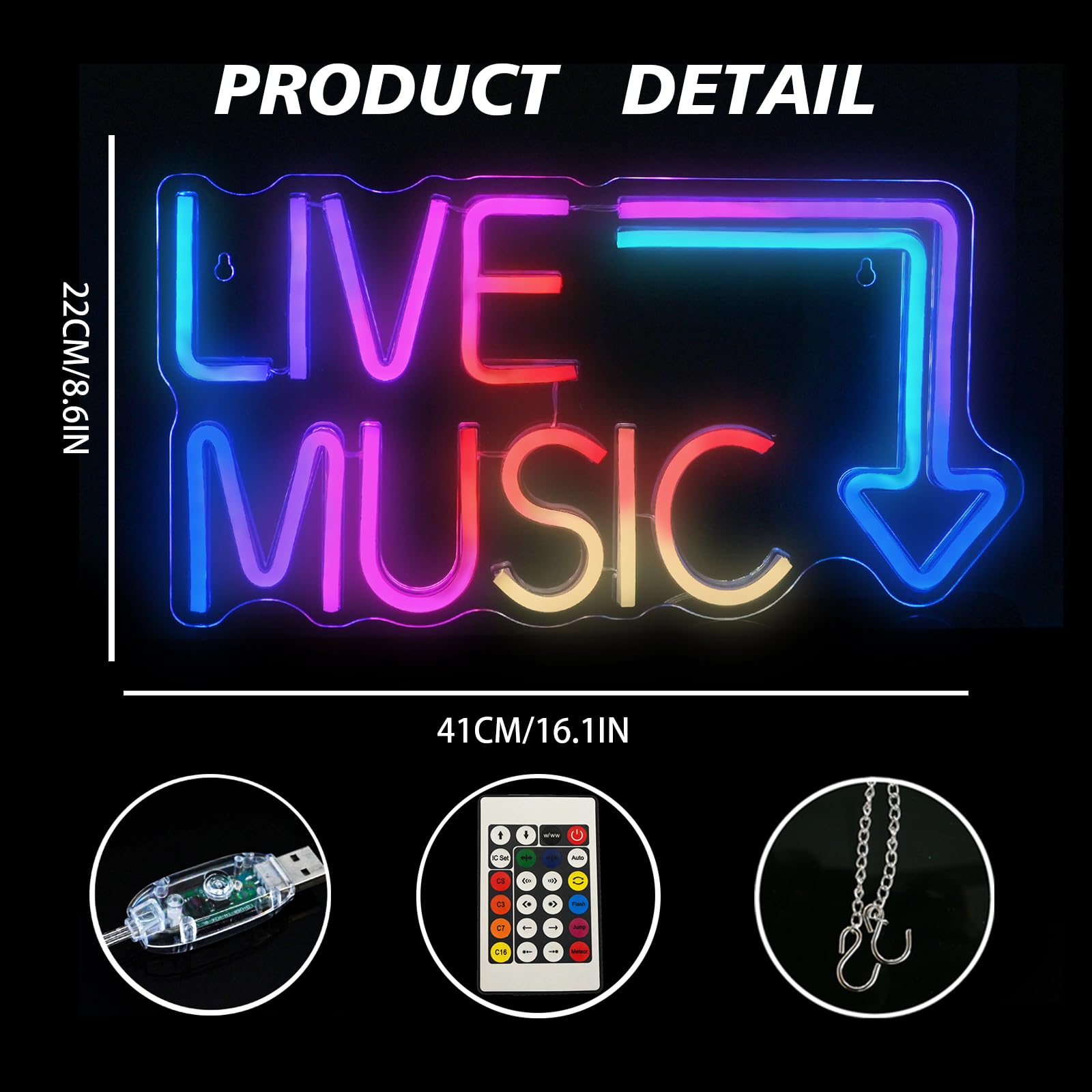 Wanxing RGB Neon Sign for Wall Decor, Dimmable Acrylic Light, Music Theme, Ideal for Bedroom, Man Cave, Game Room, Home Bar