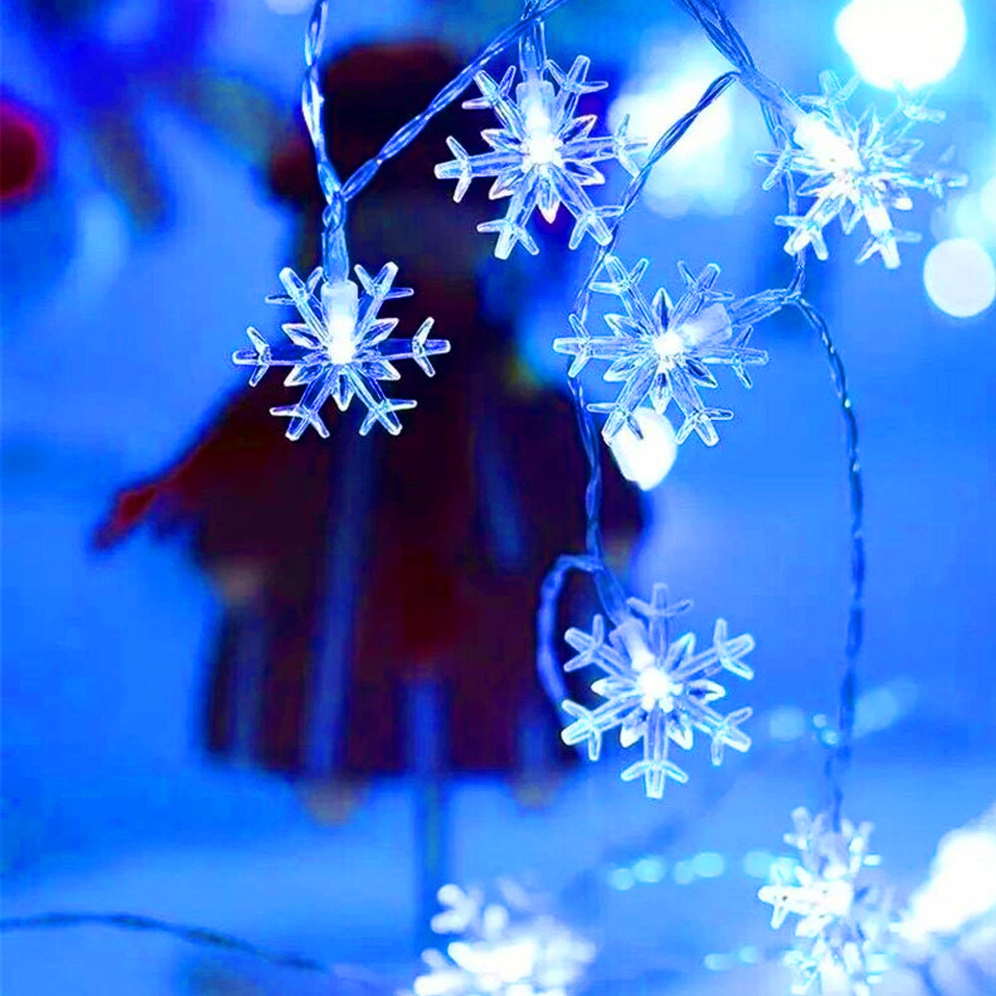 Dazzle Bright Snowflake String Lights, 100LED 50FT, Battery Operated, 8 Modes, Blue - Perfect for Indoor/Outdoor Christmas Decorations