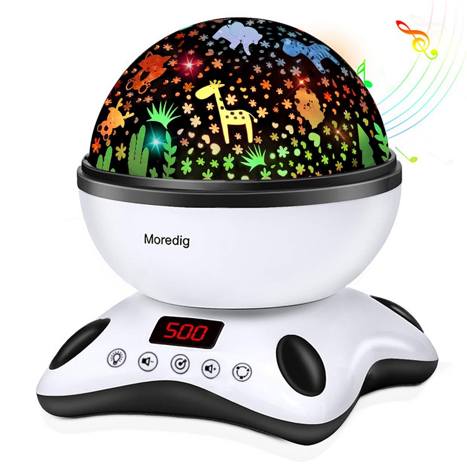 Moredig Kids Night Light Projector, Remote Control, 12 Music Modes, 18 Light Options, Multicolor, Plastic, Model RCPL-001, 1 Count