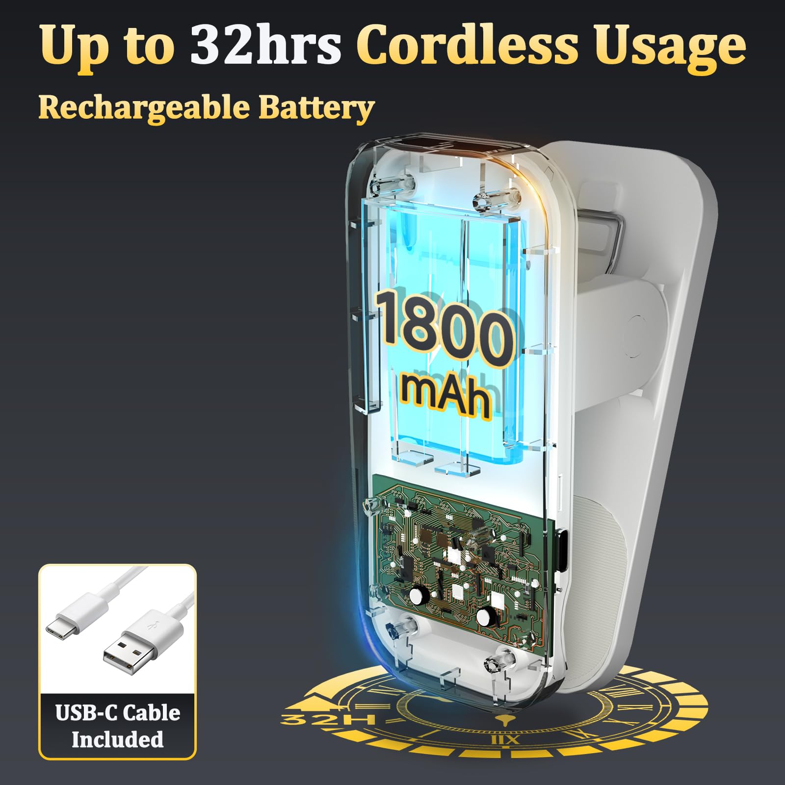 Hecdstly Desk Lamp Battery Operated, Clip On Usb Rechargeable Reading Light For Headboard With Large Clamp, 25 Models Adjustable Cordless Touch Light For Bed Frame Bunk Dorm Table Bedside (White)