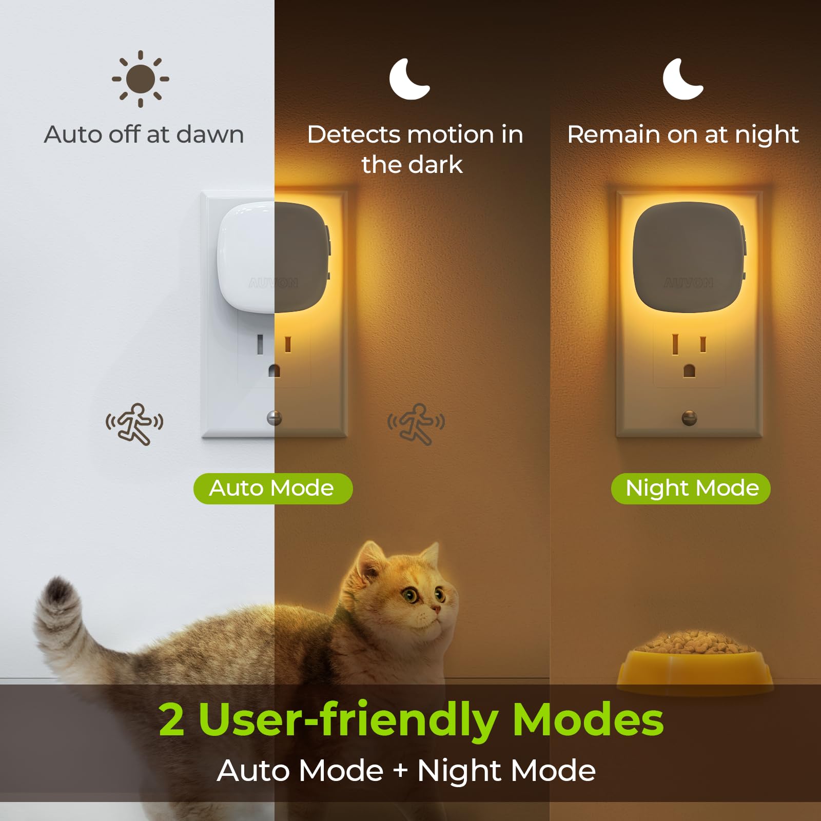 AUVON LED Night Light with Motion Sensor, Dimmable Amber, 1-50 lm Brightness, Plug-in, 4 Pack