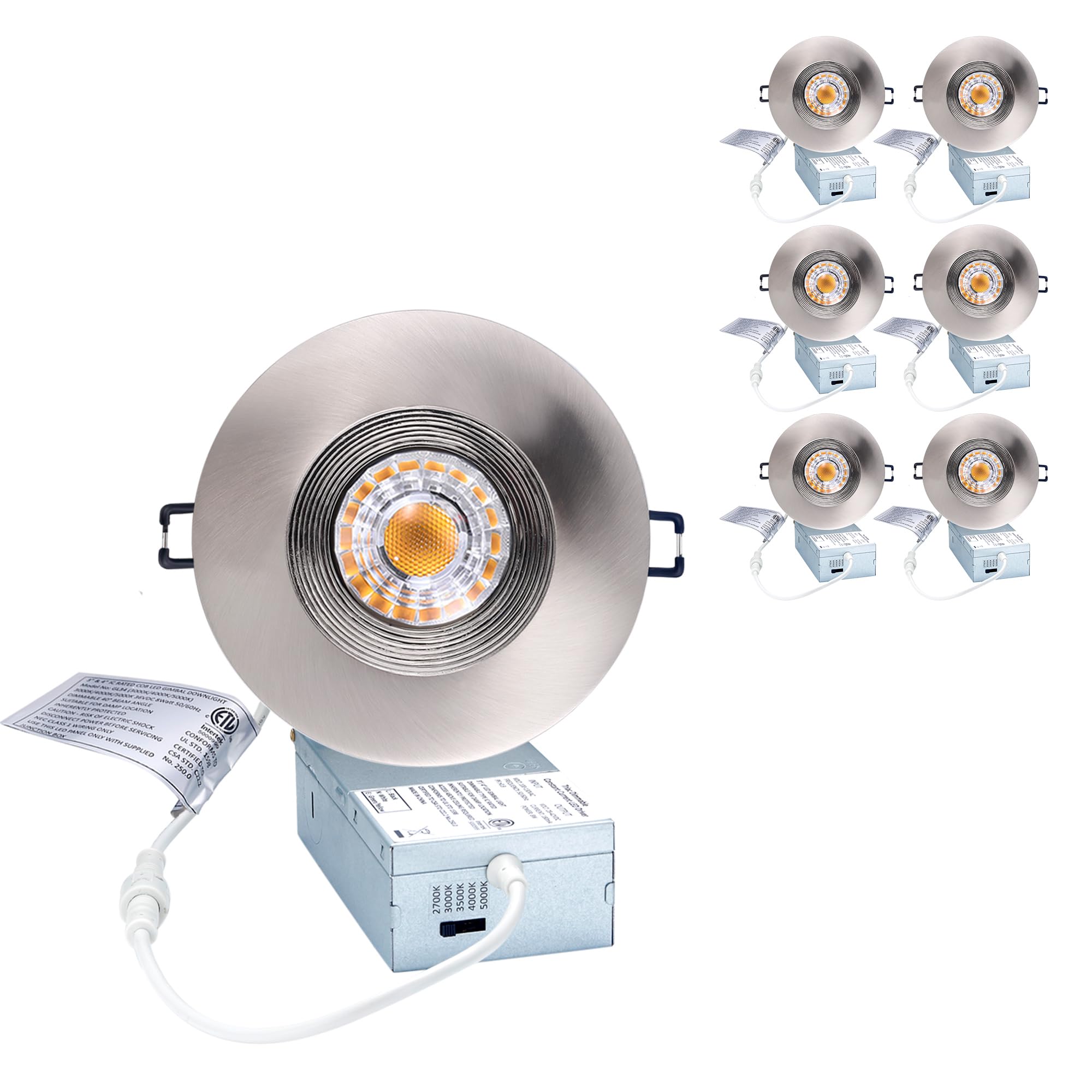 POPANU Canless Recessed Gimbal Downlight Rotatable-Spotlight 5 CCT Eyeball Ceilling Potlight, Dimmable Lights Fixture with Junct