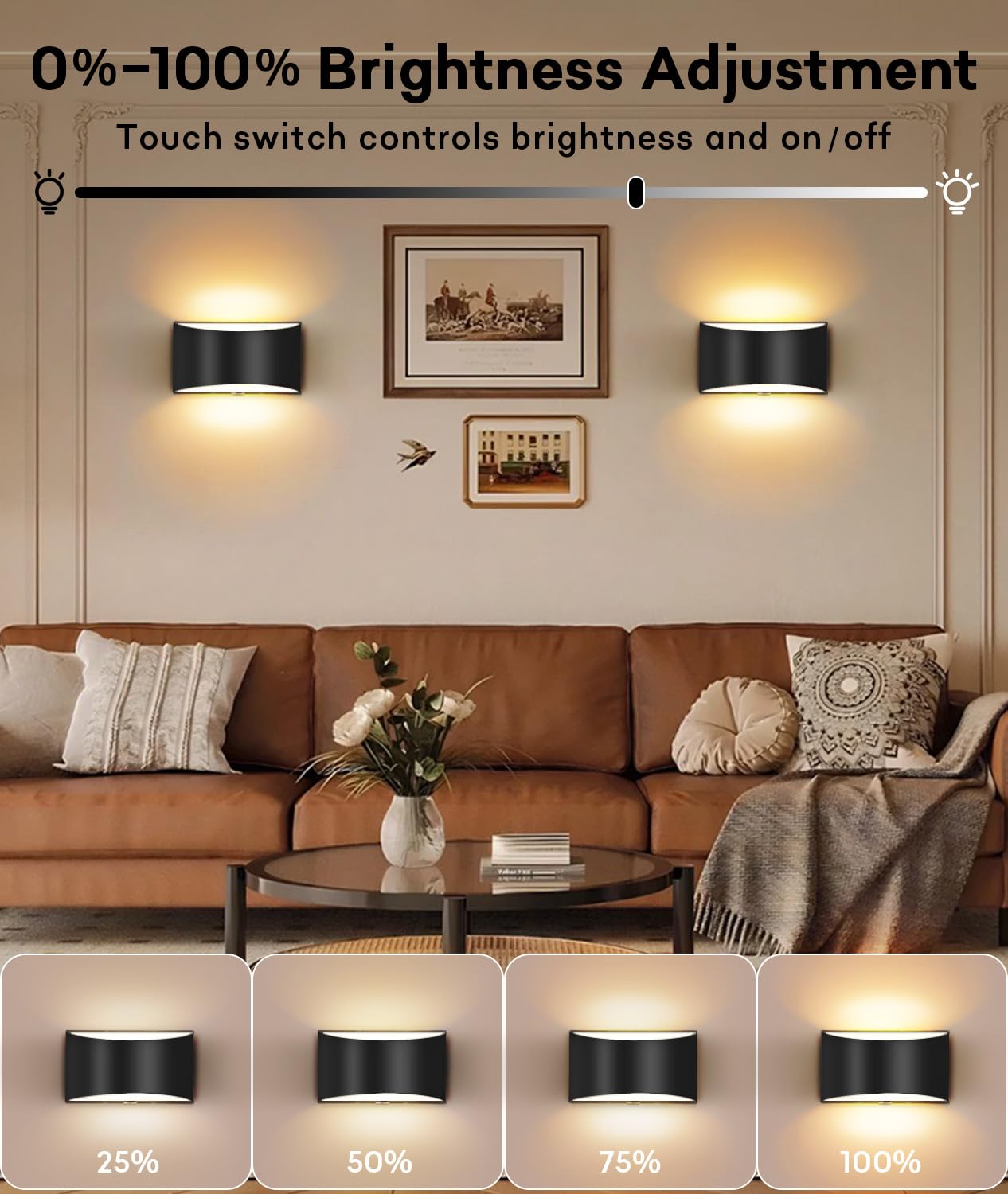 Lightess Modern LED Sconces Wall Decor Set of 2, 3000K Up/Down Lighting, Black, Hardwired for Living Room, Bedroom, Hallway