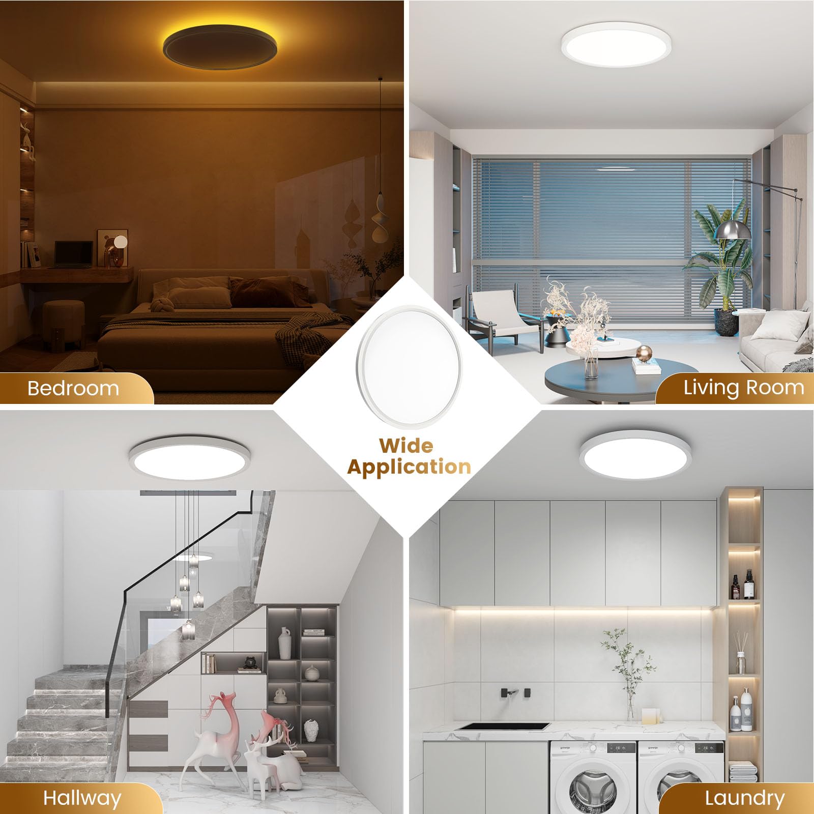Aphyni Flush Mount Ceiling Light Fixture With Remote Control,15.8In 36W 2700K-6000K,Brightness Adjustable,Soft Nightlight,Suppor
