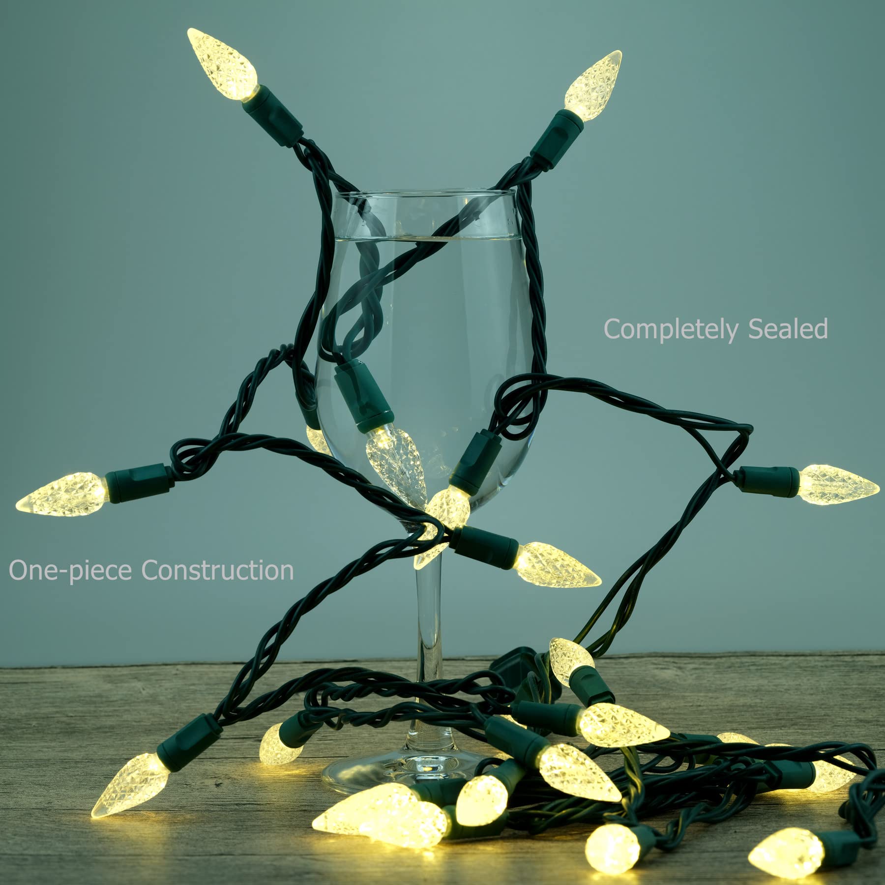 Yuletime Warm White C6 Strawberry Led Christmas Lights, 33 Ft 100 Count 4'' Spacing One-Piece High Waterproof Ul Certified Strin