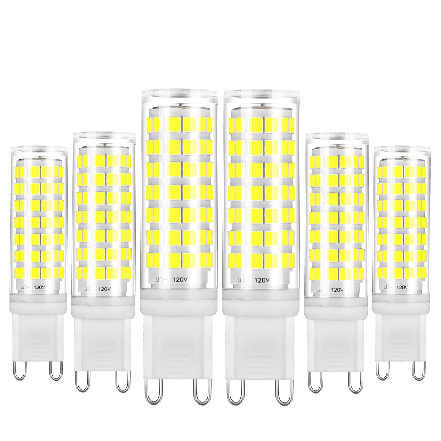 Yuiip G9 Led Light Bulb 7W Dimmable, Daylight White 6000K, 550Lm, 360° Beam Angle, 6 Pack, Non-Flick
