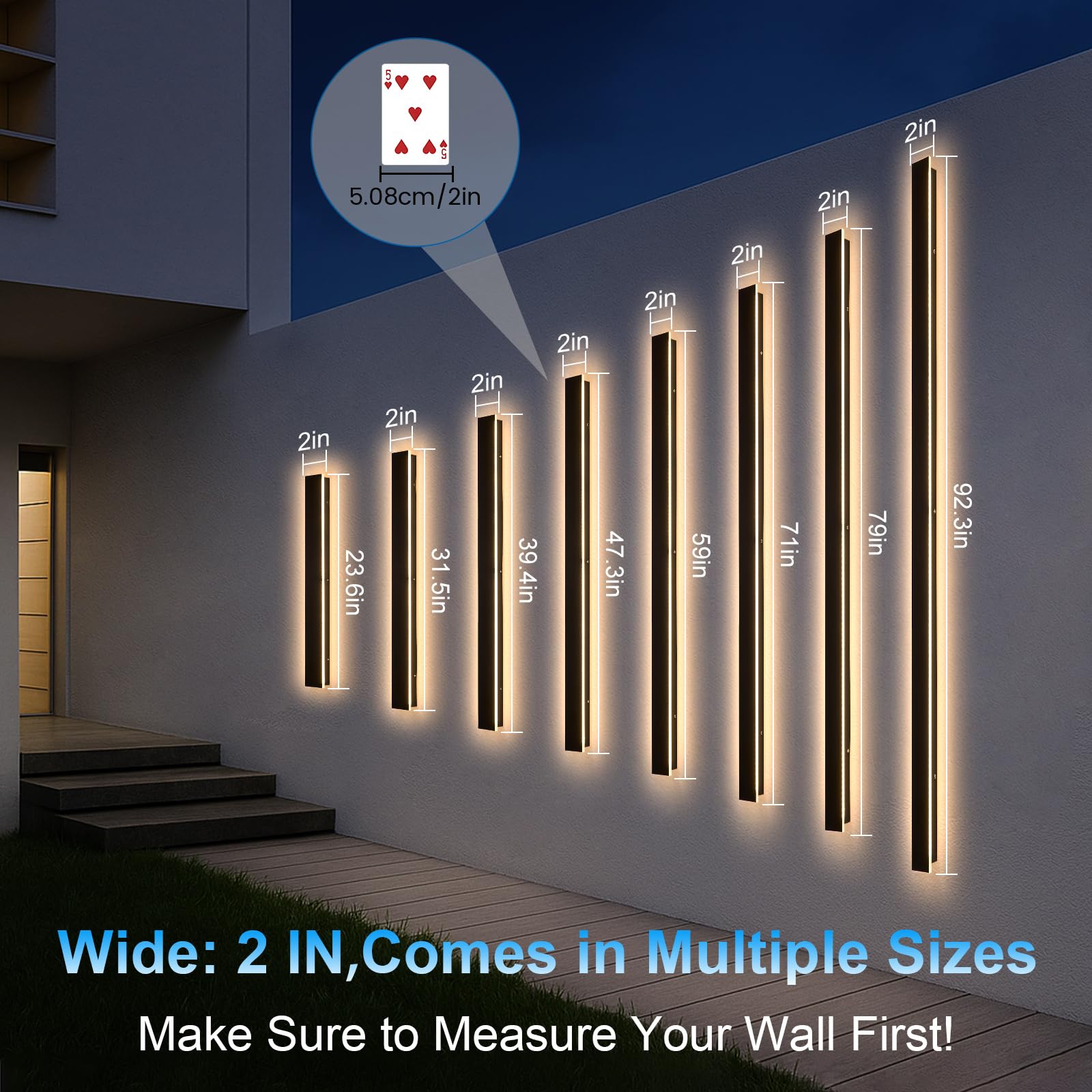 Niuzdu Porch Wall Lights - 2Pack 23.6Inch Long Strip Modern Outdoor Wall Light Fixture  Dimmable Black Wall Mount Exterior Lighting Wall Sconce Outside Garage Lights For House  Courtyard  Corridor