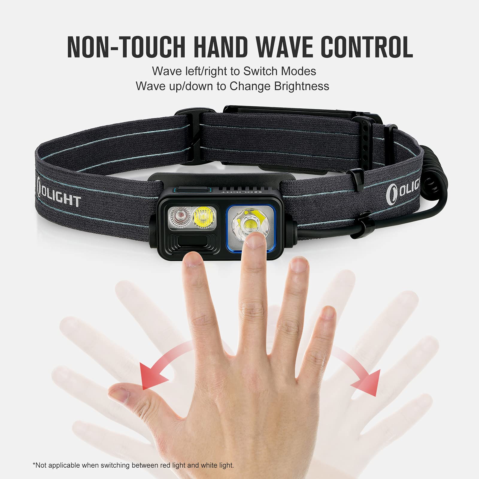 OLIGHT Array 2S 1000Lumens Hand Wave Control Rechargeable Headlamp, 4 Modes LED Headlight with White and Red Light for Camping,