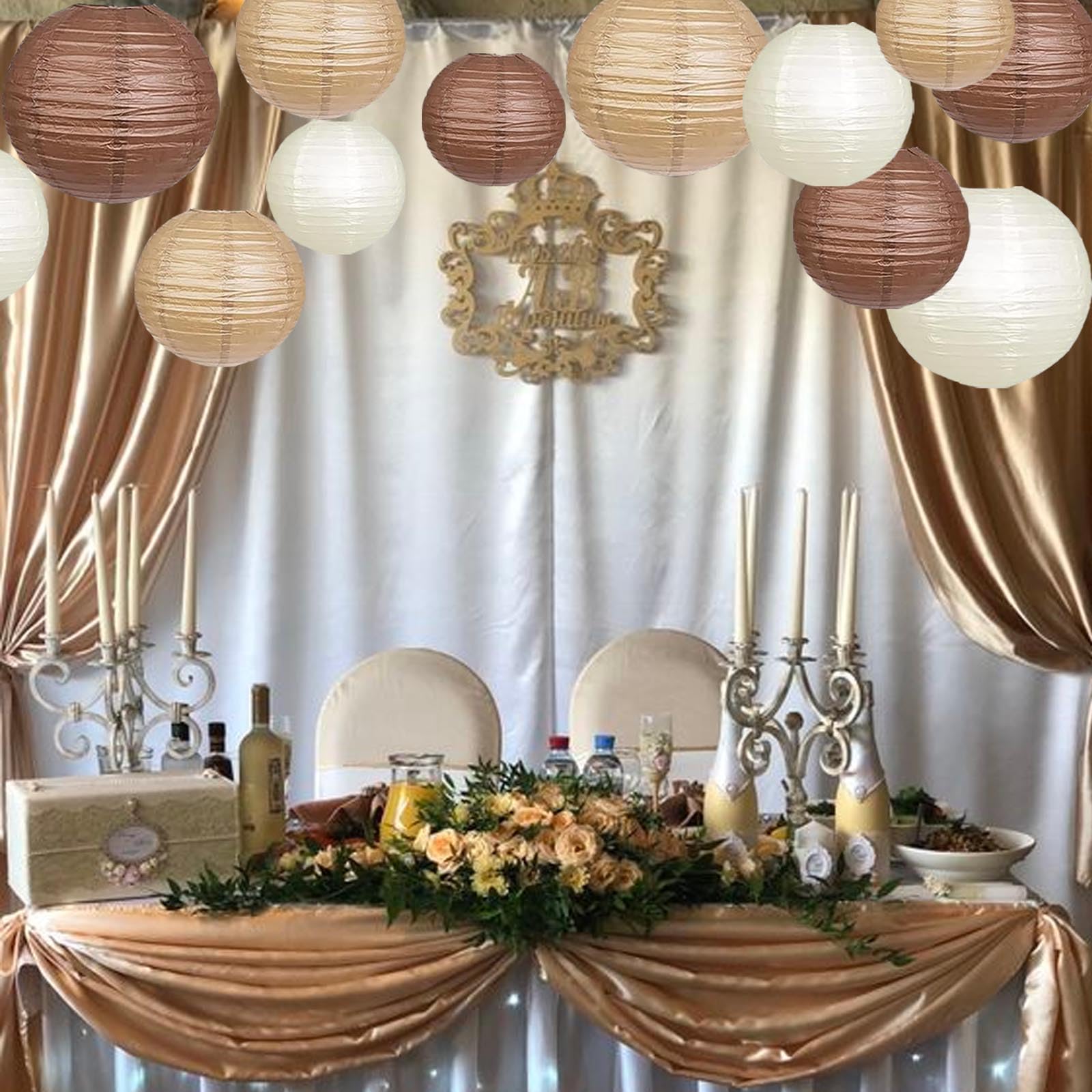 Siprkaict Boho Party Decor,Brown Hanging Paper Lanterns For Rustic Birthday Wedding Bridal Baby Shower Home Party Decoration(Bro