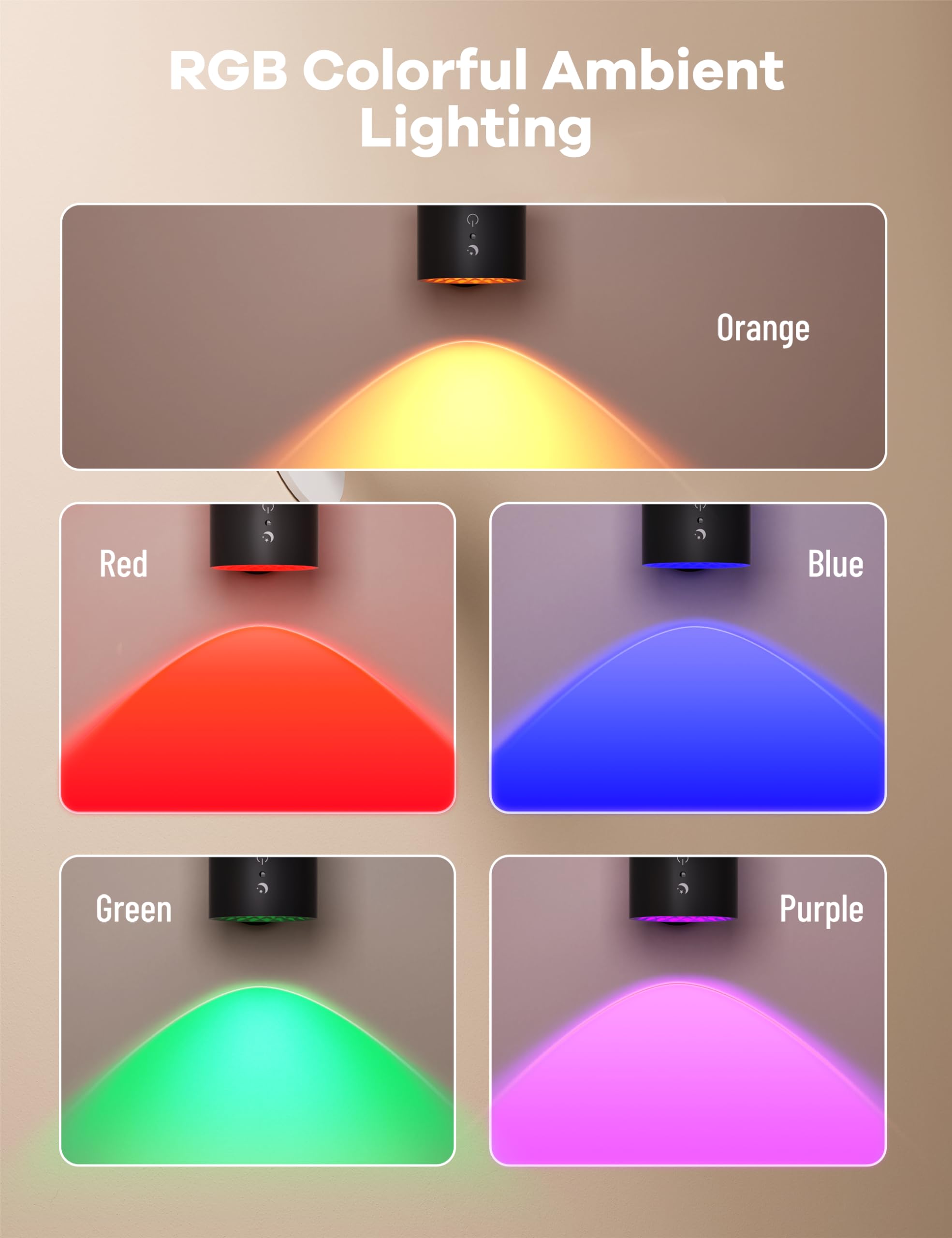 Joyzy Wall Light - Rechargeable RGB LED, Remote Touch Control, 1 Pack, Black/RGB, Model WL001