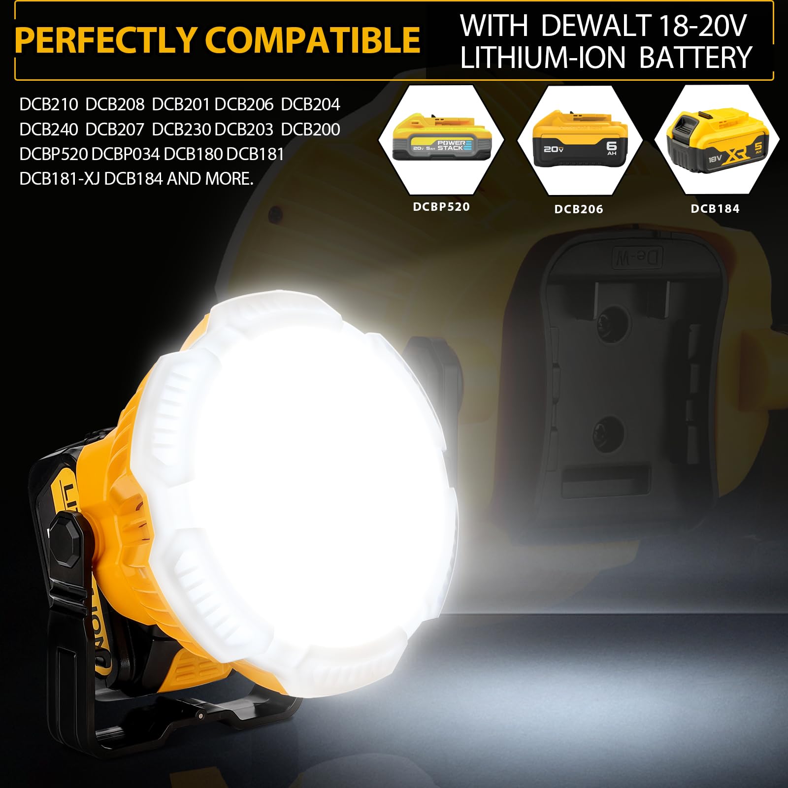 Adisipsoarin 2400LM LED Camping Lantern – 24W Work Light for Dewalt 20V Battery, Ideal for Camping, Emergency, Hiking, Fishing