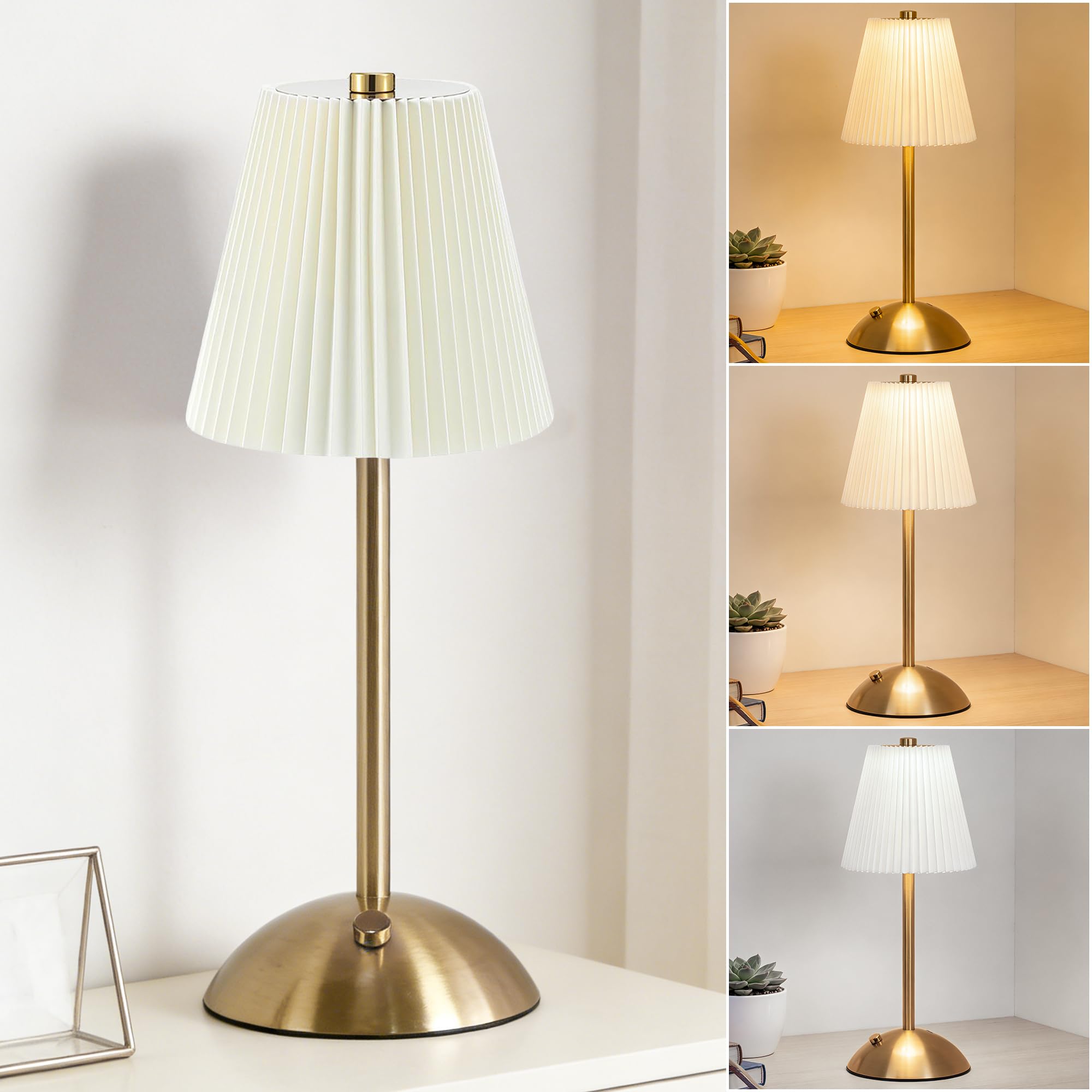 CryzhalinX Cordless Table Lamp,Touch Led Reading Light,Small Desk Lamp with 3 Colors,Portable Battery Operated Light with Fabric