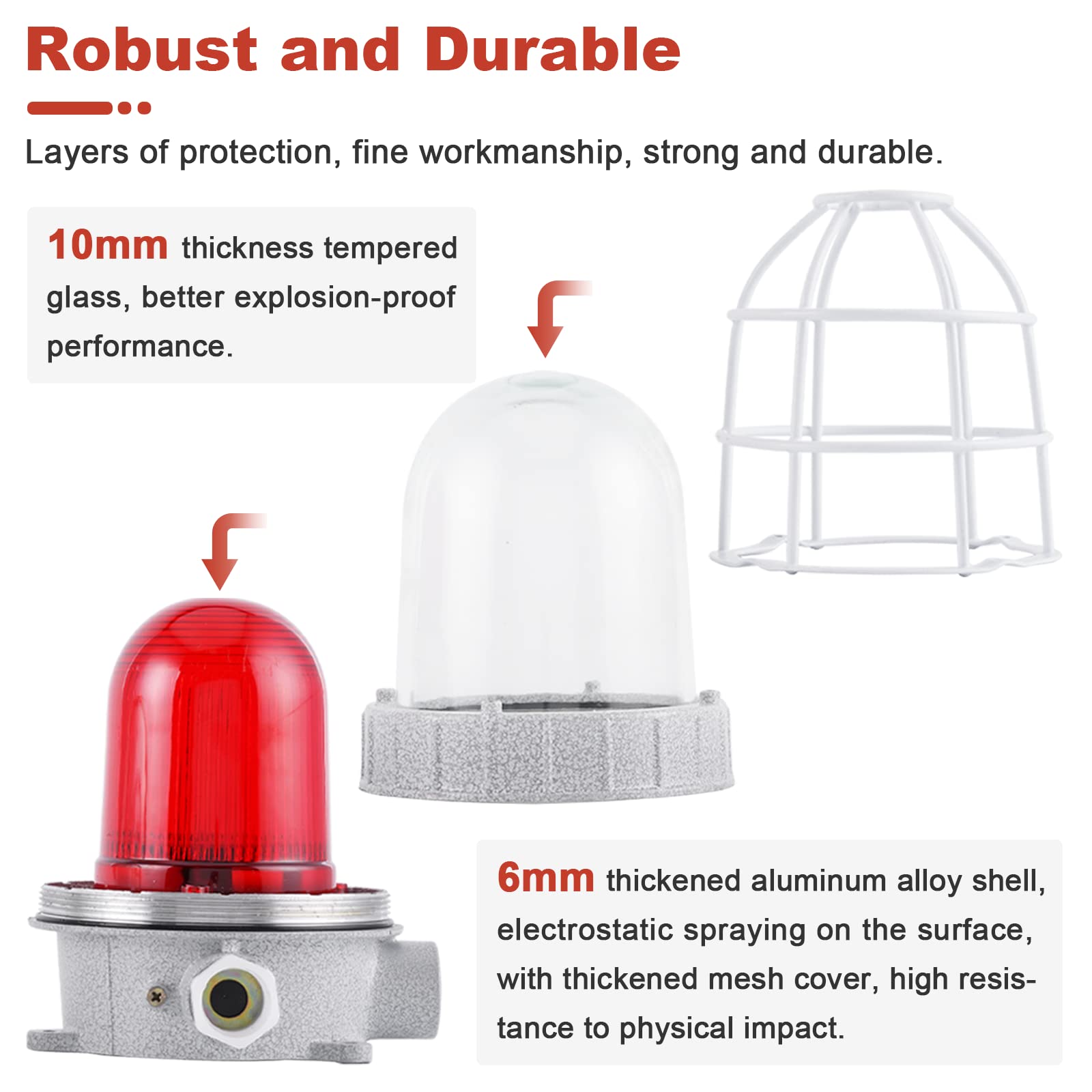 Saladulce Industrial Led Warning Light Explosion Proof Alarm Siren 110Db Rotating Light Bulb Siren Safe Flashing Strobe Light Red For Workshop Mine Underground Tunnel (110V)