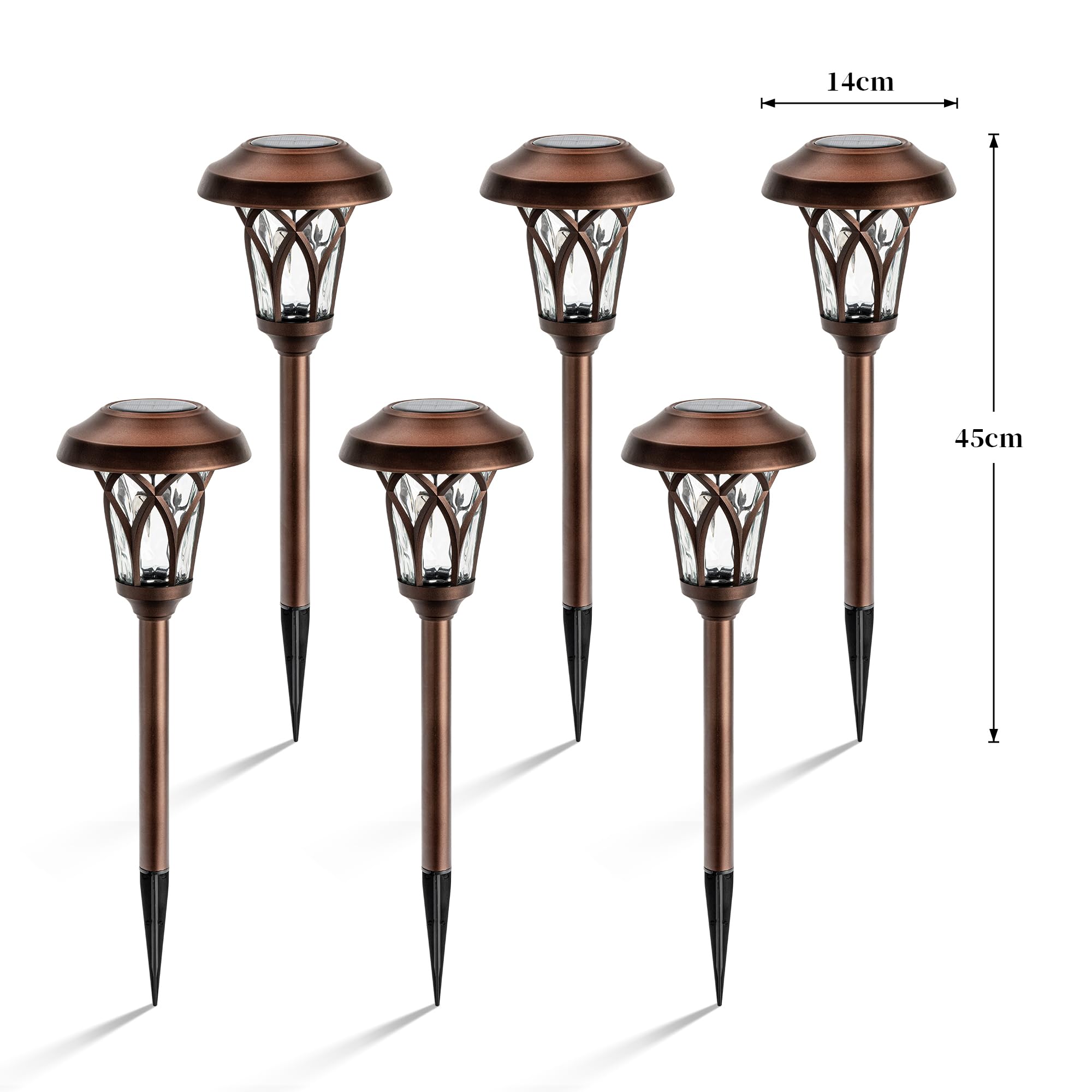 GIGALUMI Solar Landscape Lights, 6 Pack, Brown, Waterproof Metal, High Lumen, Automatic, Model 6851