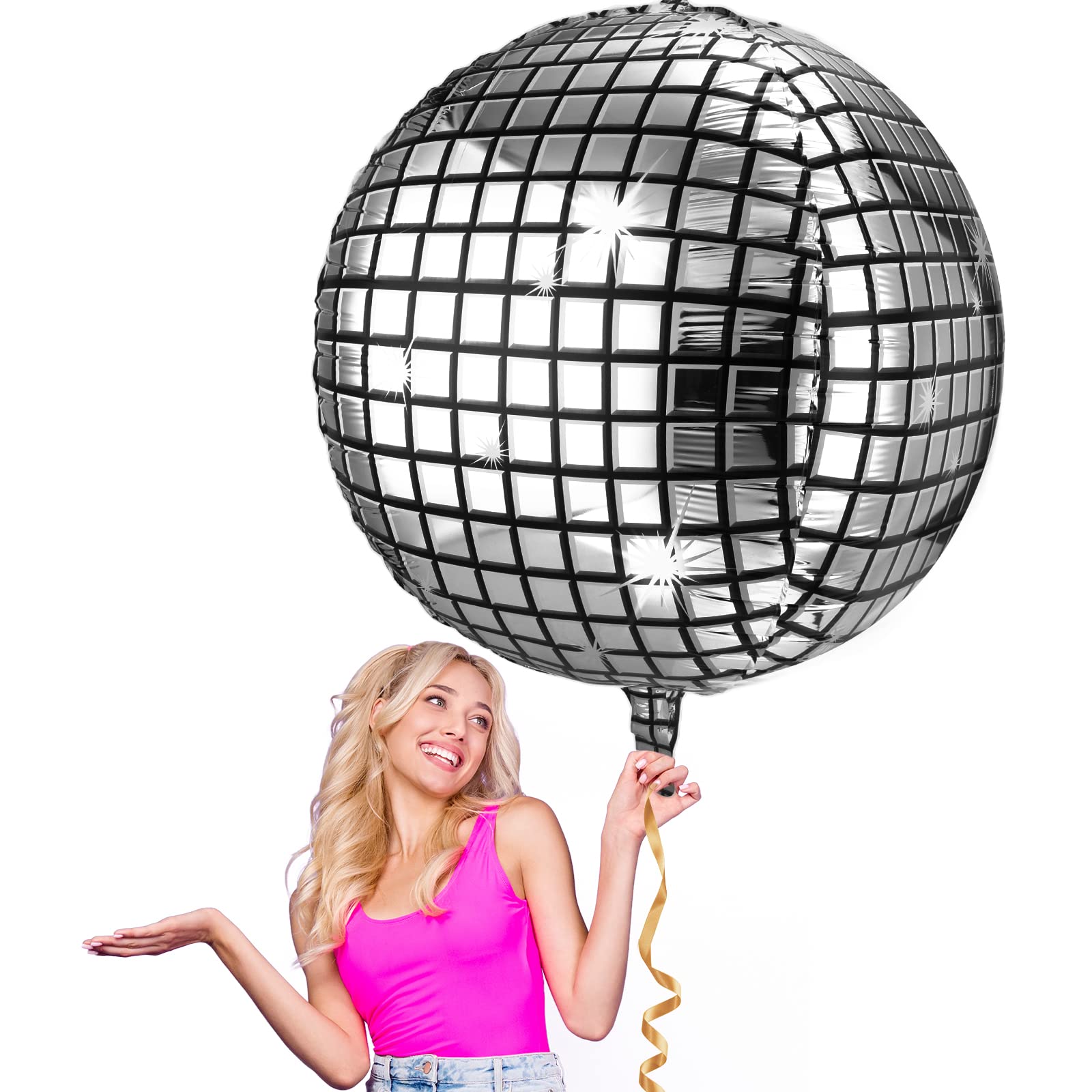 Leitee 6 Pcs 32 Inch Big Disco Ball Balloon 70S Disco Balloons Party Decoration Large 4D Aluminum Foil Inflatable Ball Giant Silver Metallic Mirror Decor For Birthday Wedding Dance Party Baby Shower