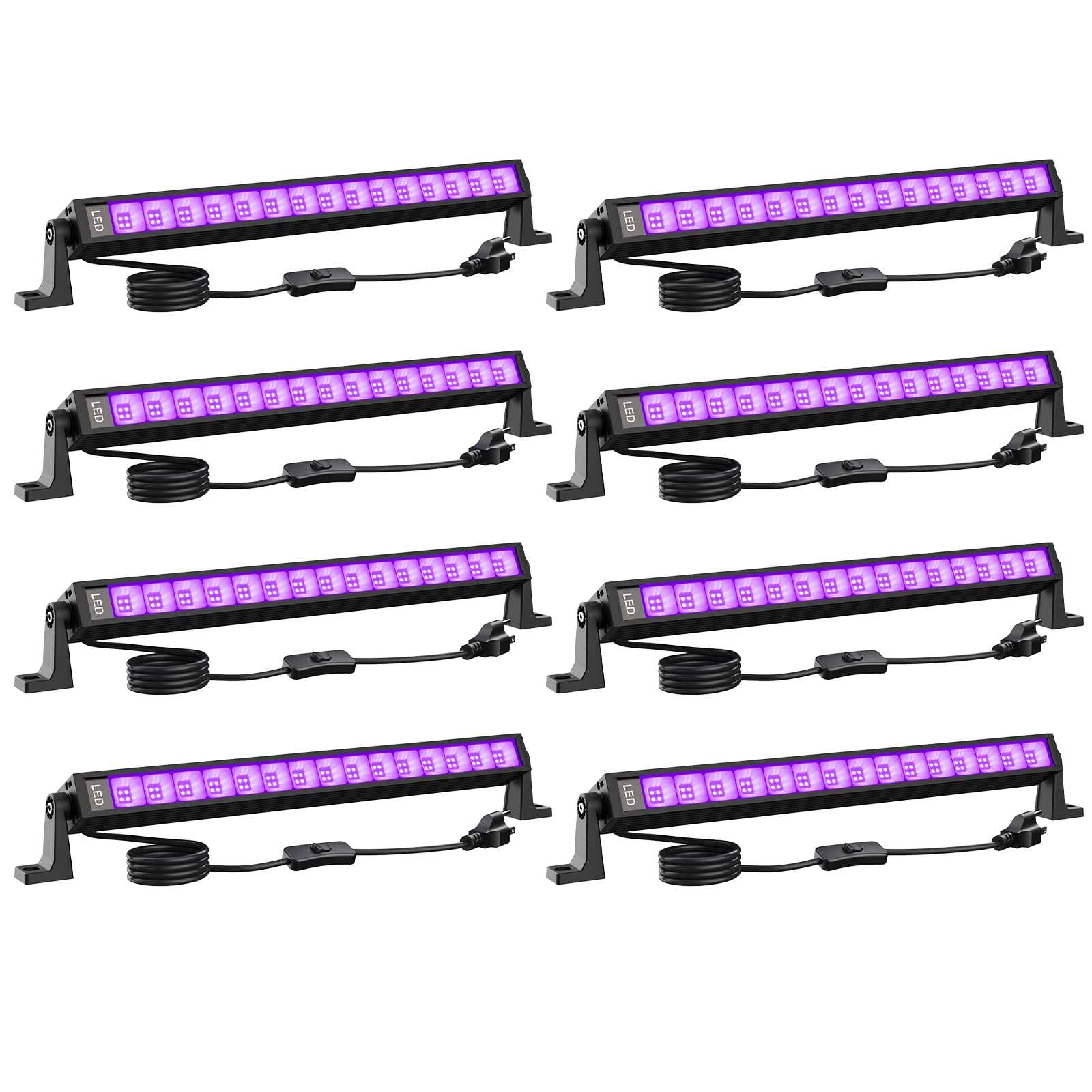 lamvip 42W LED Black Light Bar with 5ft Cord and Switch, 8PCS, Black
