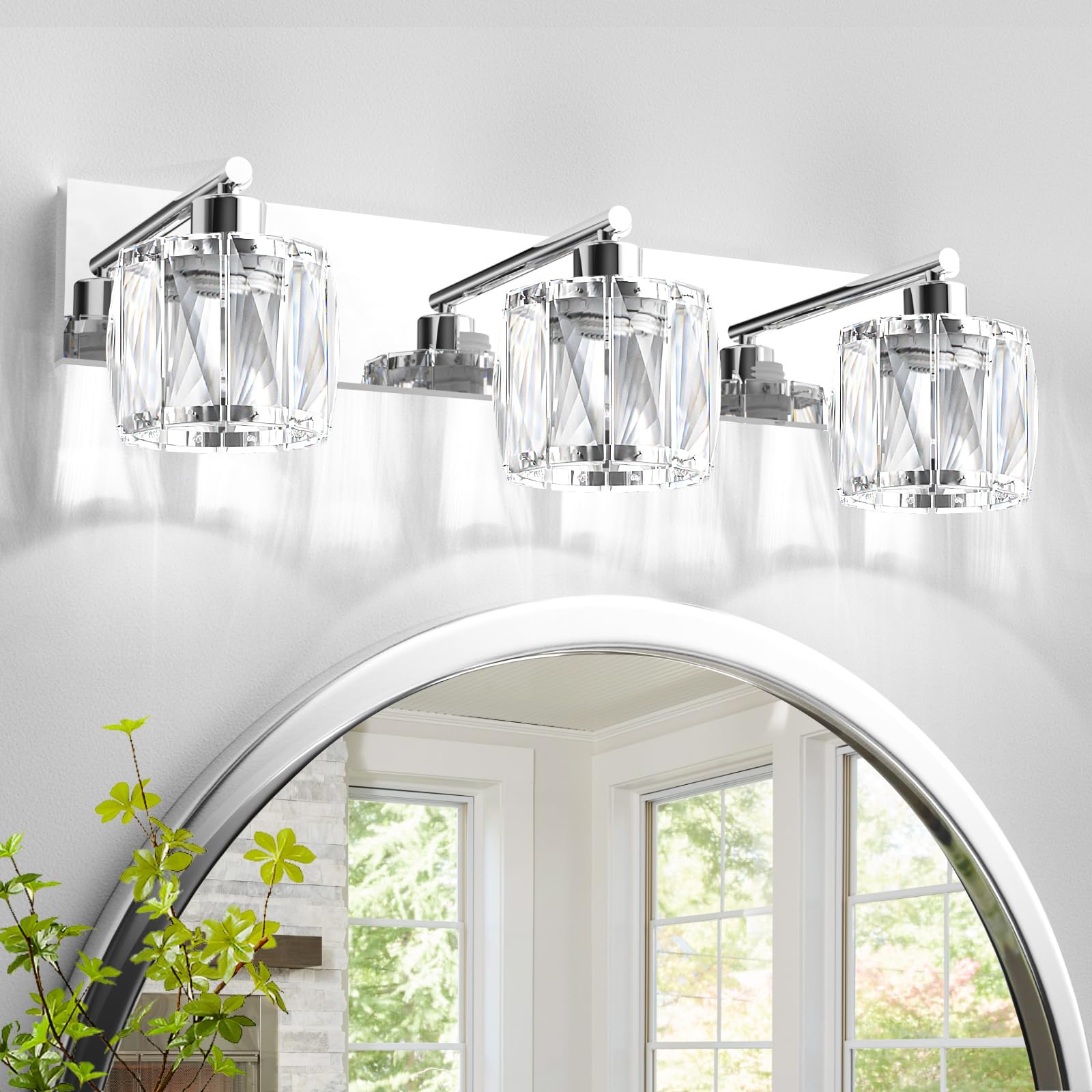 VOLISUN Crystal Vanity Lights - 3 Light Modern Stainless Steel Bathroom Light Over Mirror  Chrome Finish - UL Certificated (Exclude Bulb)