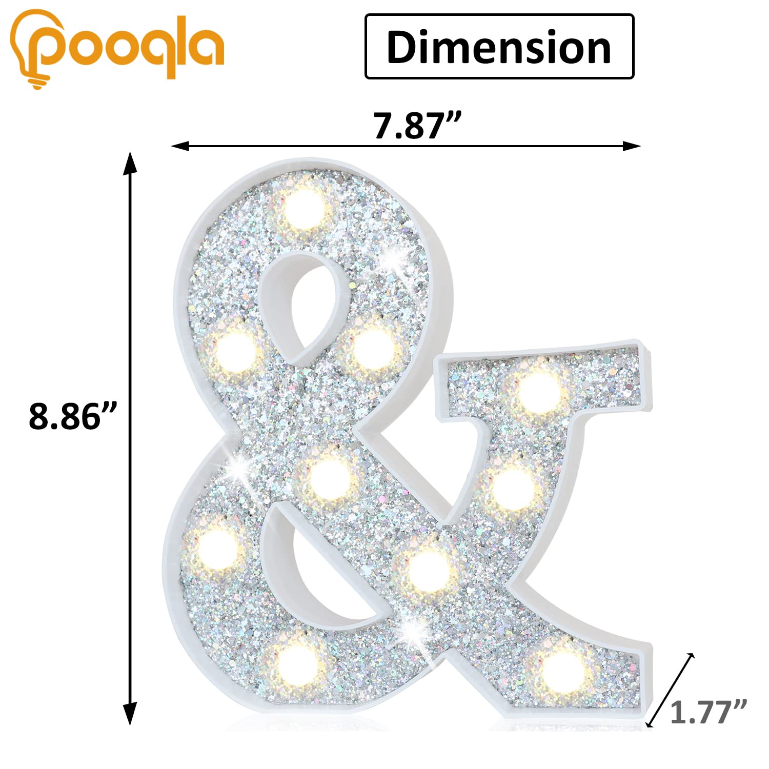 Pooqla LED Marquee Letter Lights, Sequin Silver Alphabet Sign, Battery Powered for Parties, Weddings, and Home Decoration