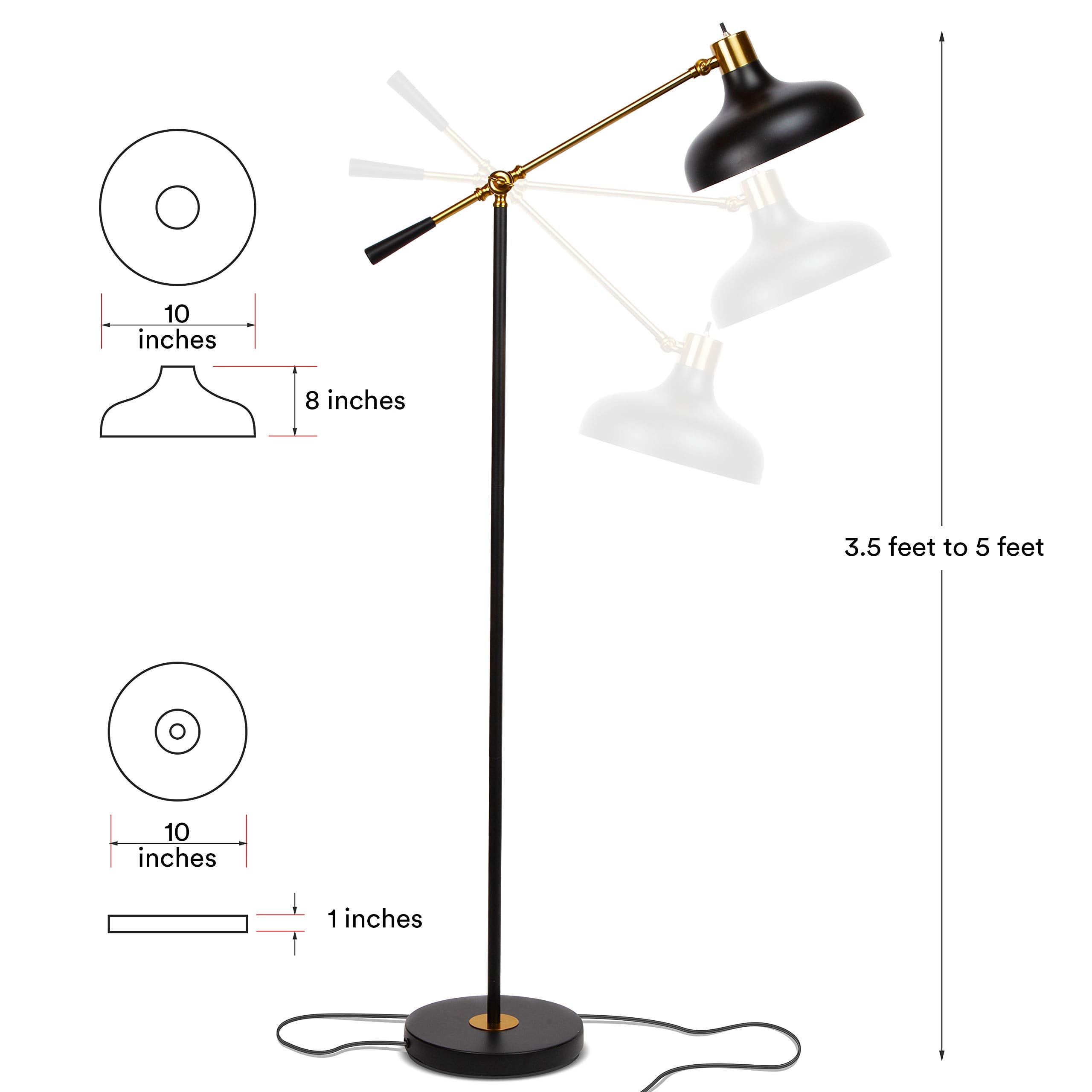 Brightech Wyatt Led Floor Lamp, Industrial Floor Lamp For Living Rooms & Offices – Charming Farmhouse Floor Lamp, Adjustable Head Standing Lamp For Bedroom Reading, Stunning Living Room Decor