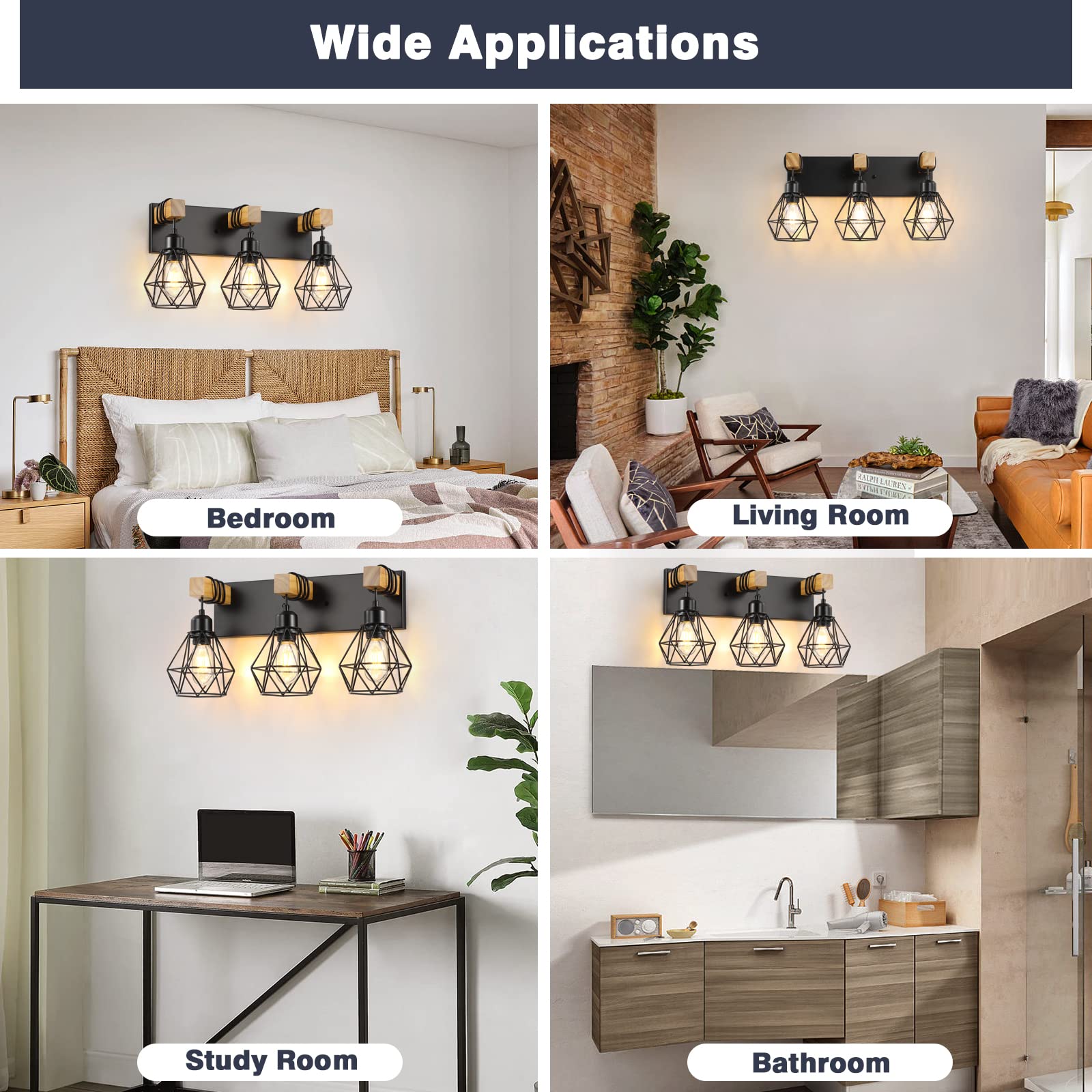 Maesta 3-Light Farmhouse Bathroom Vanity Light Fixture, Black Metal Rustic Sconces for Living Room, Bedroom, Hallway, Model A021