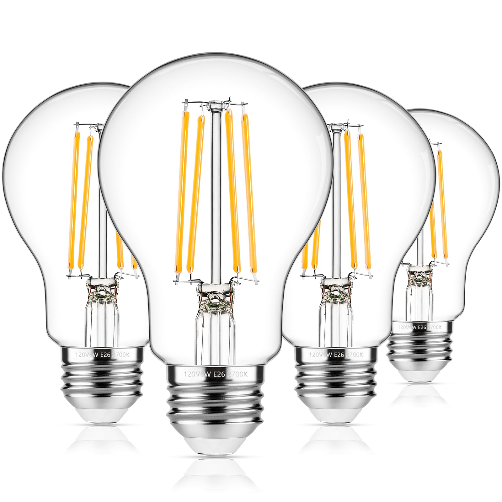 MAXvolador 60W Equivalent E26 LED Filament Light Bulbs, 850LM Warm White 2700K LED Edison Bulb, Non-Dimmable 6W A19 LED Bulb Medium Base, 4-Pack